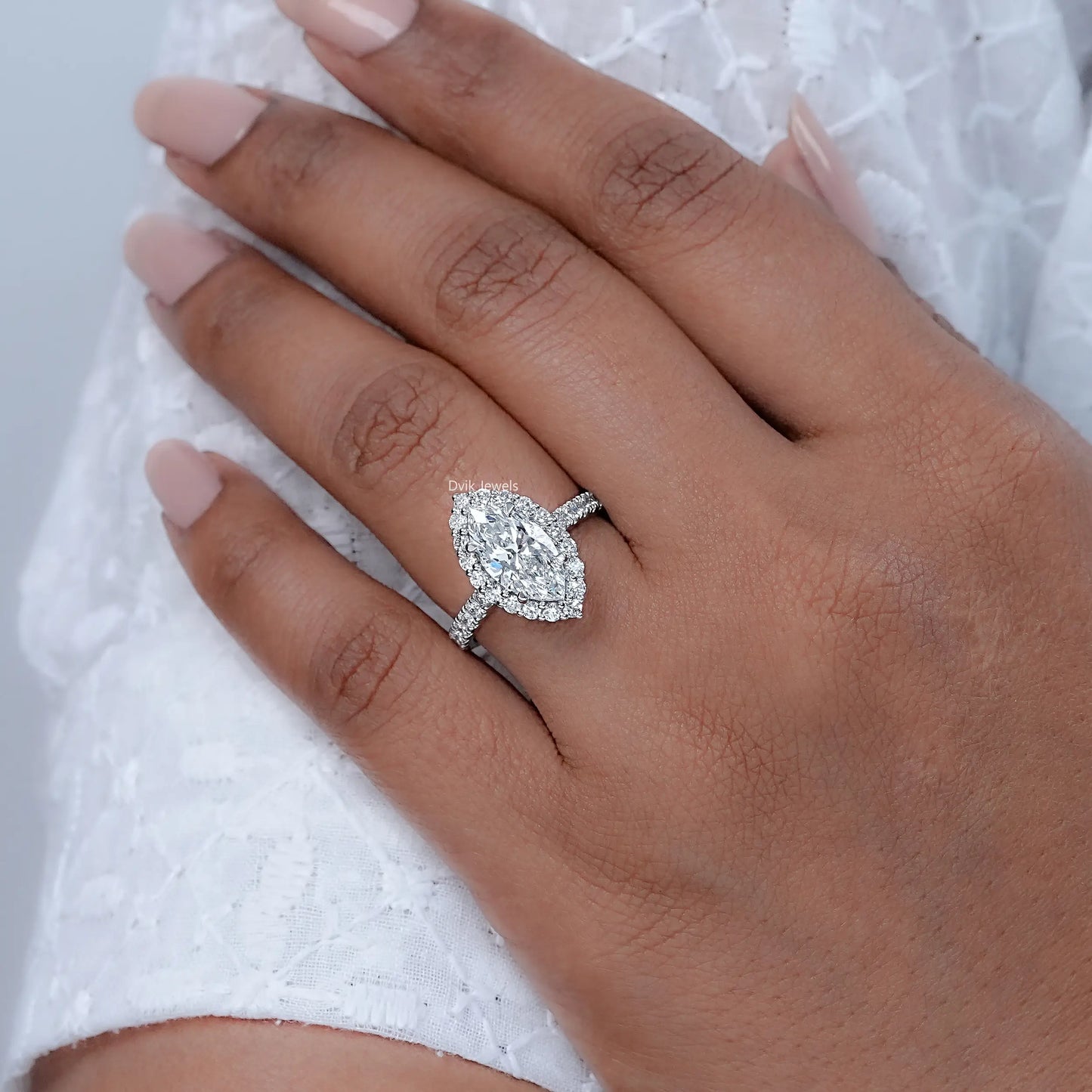 Marquise Cut Halo Diamond Wedding Ring