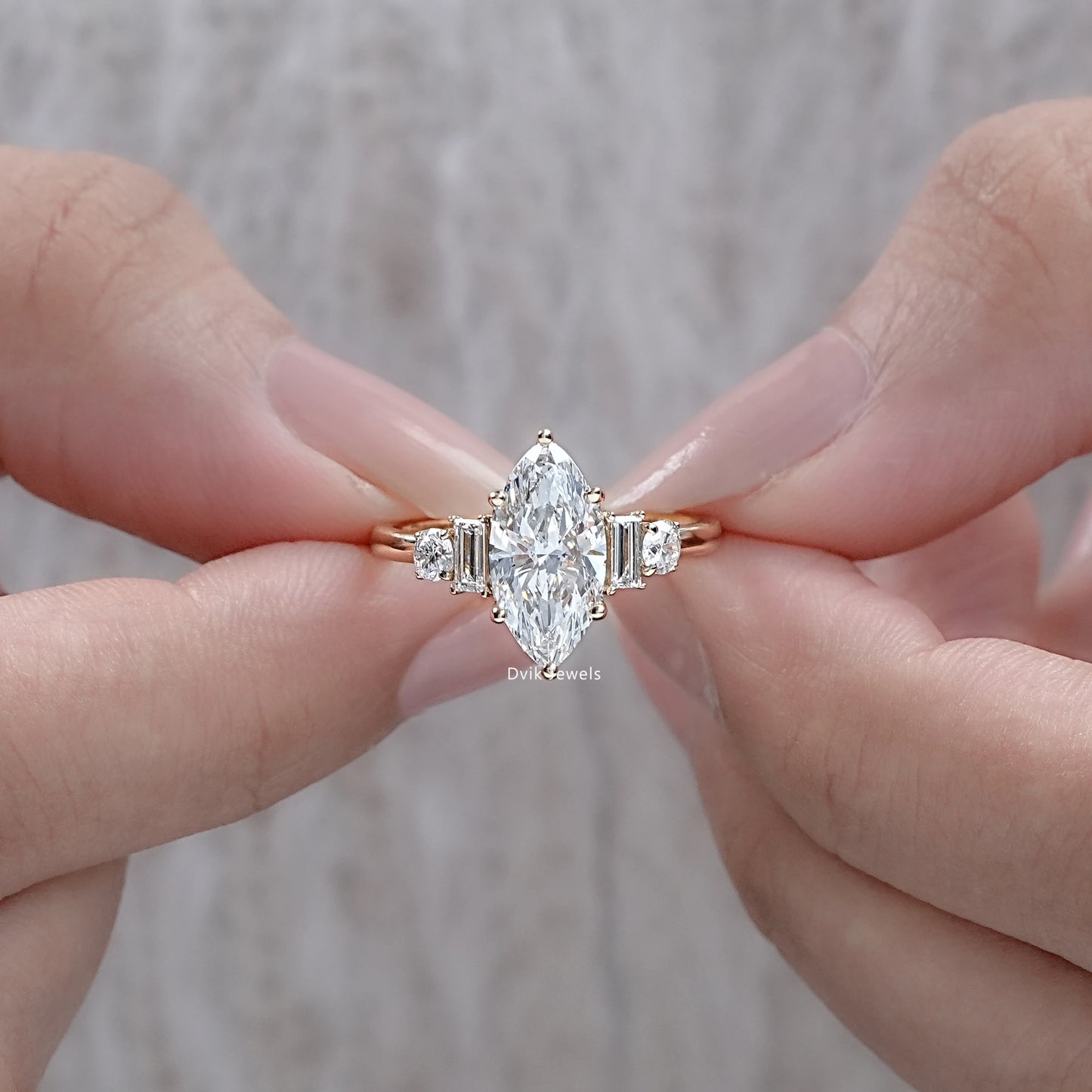 Marquise And Baguette Cut Five Stone Diamond Ring