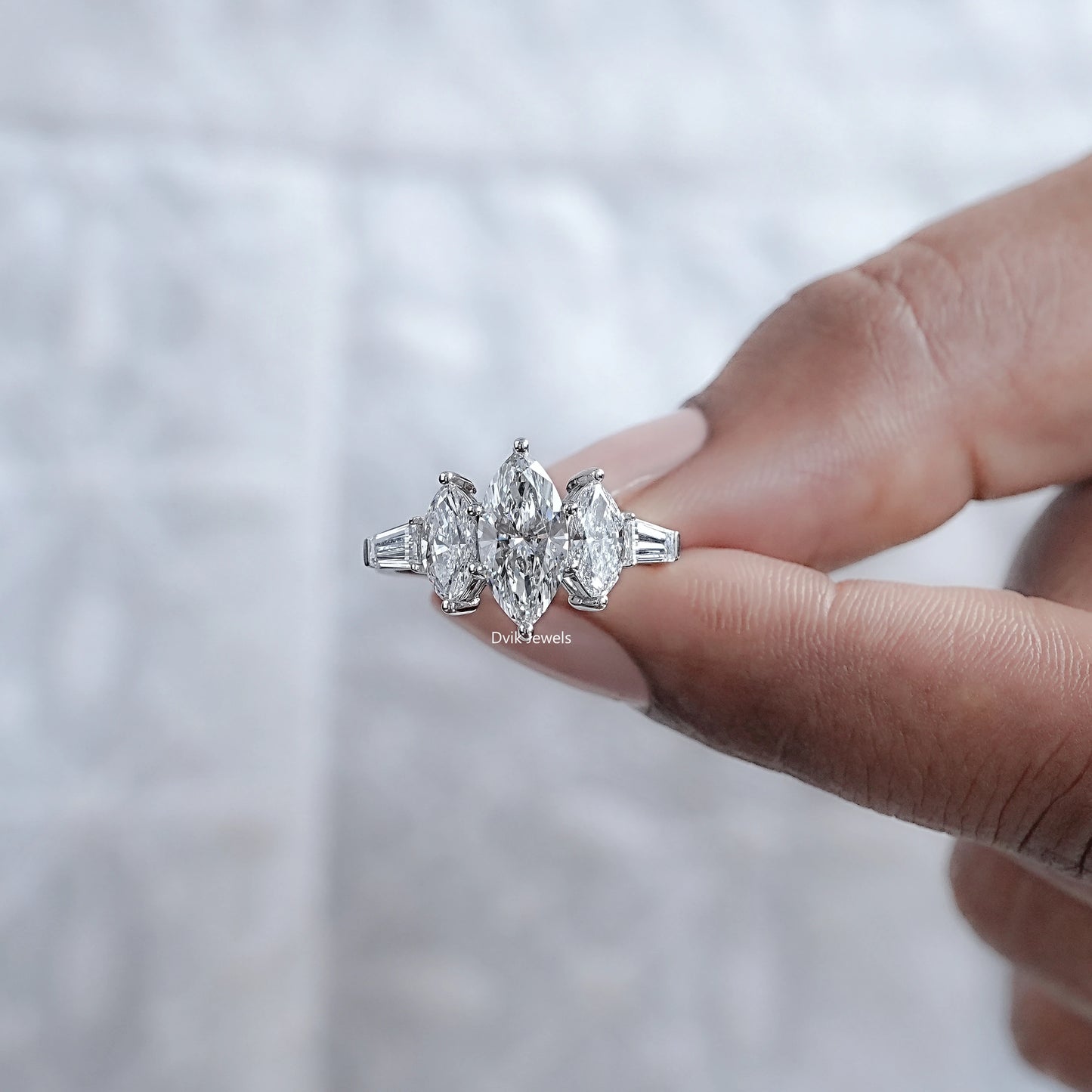 Marquise And Baguette Lab Diamond Five Stone Ring