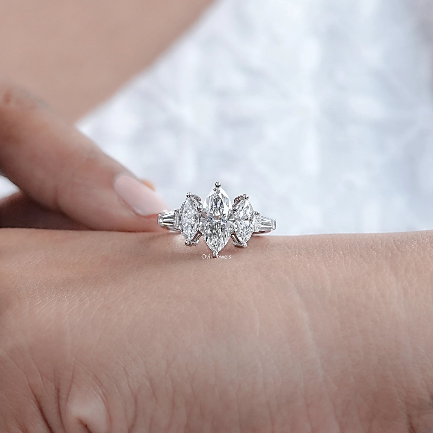Marquise And Baguette Lab Diamond Five Stone Ring