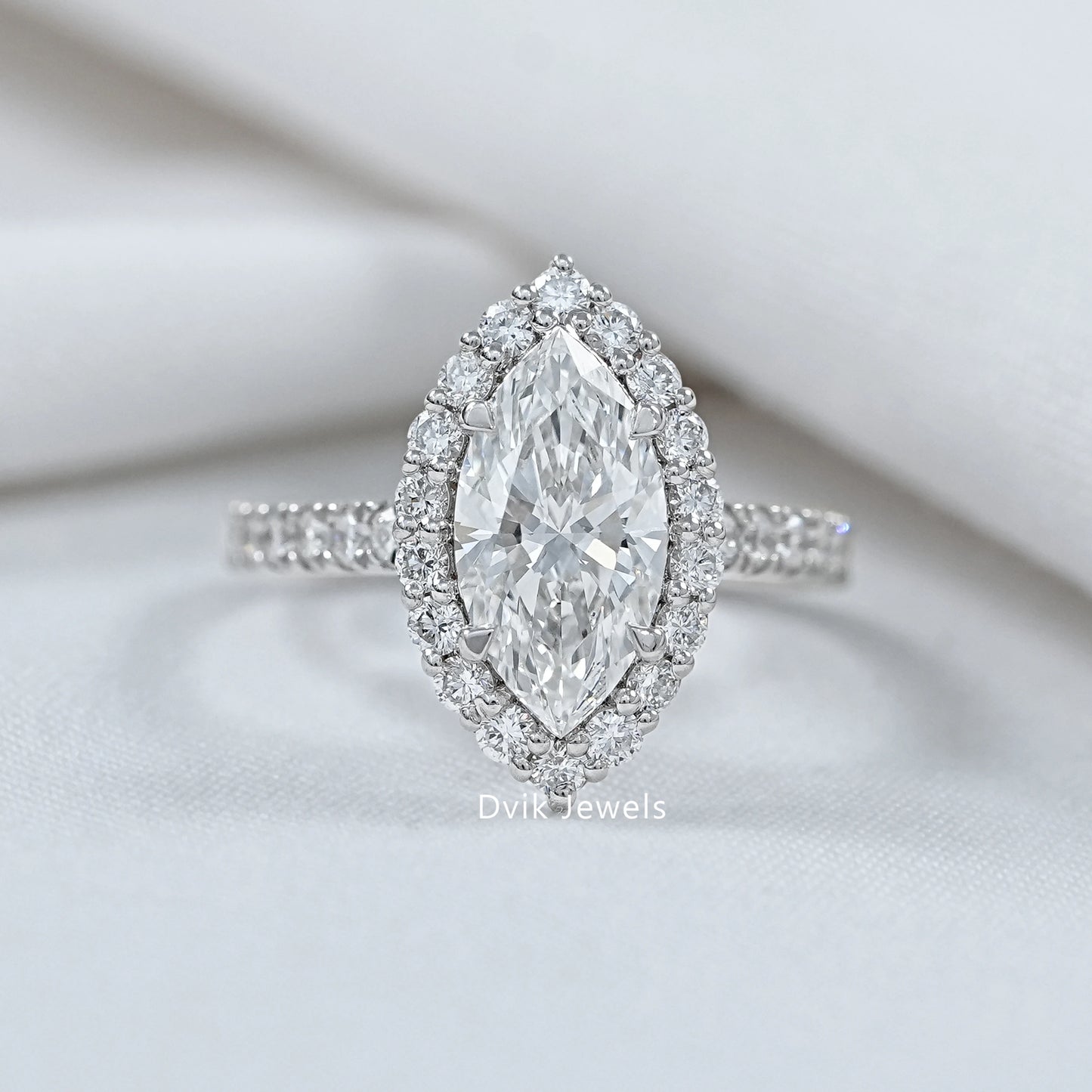Marquise Cut Halo Diamond Wedding Ring