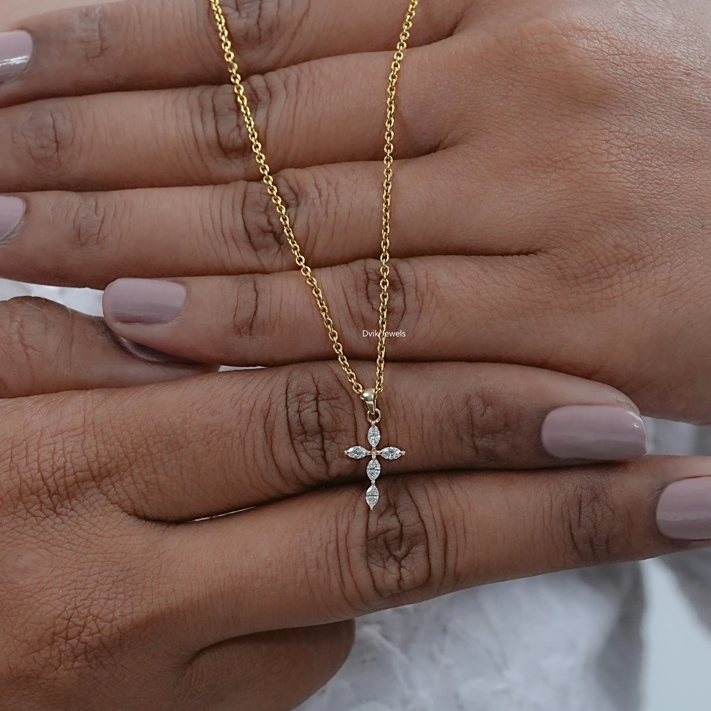 Marquise Cut Lab Diamond Dainty Cross Pendant