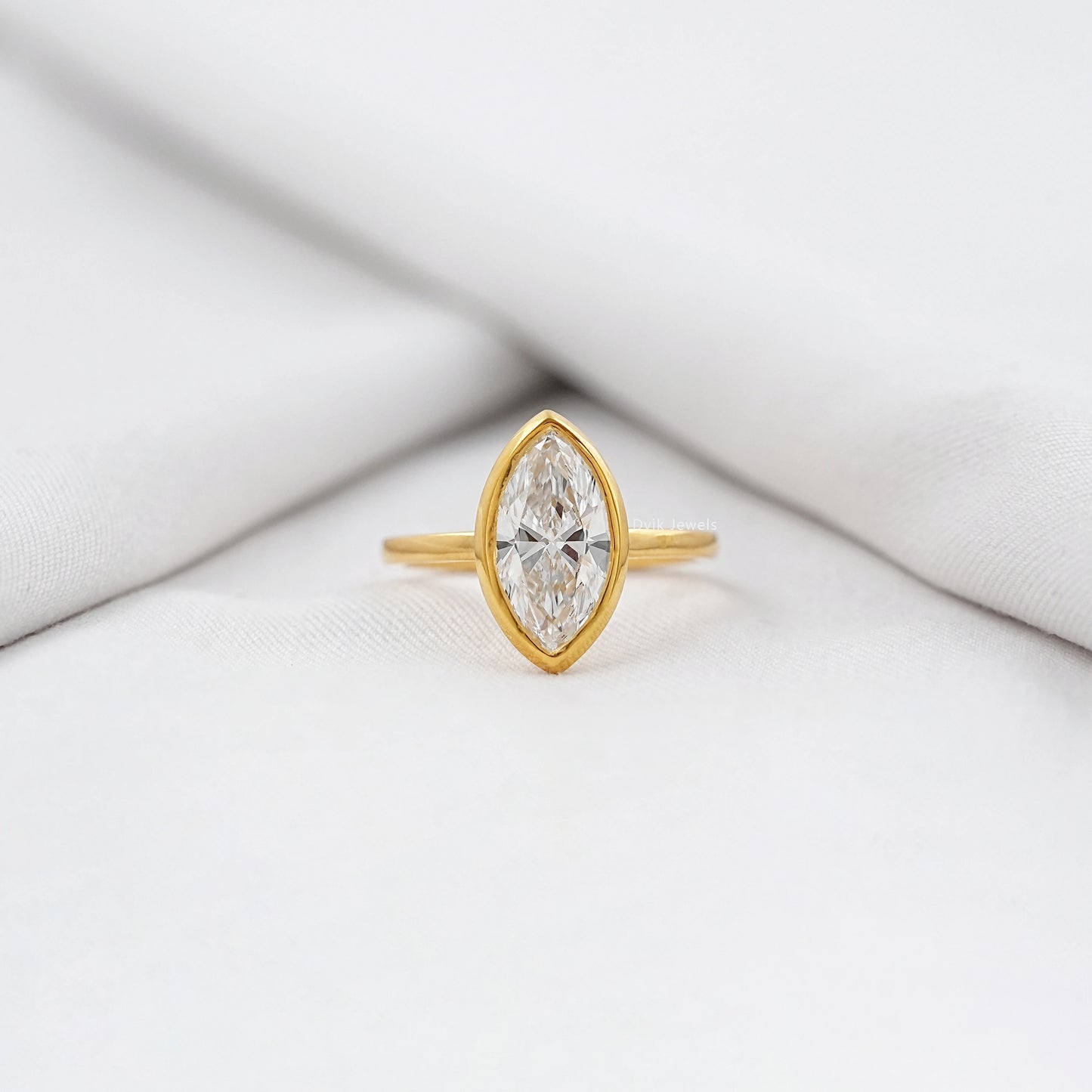 Bezel Set Marquise Lab Diamond Soliteire Ring