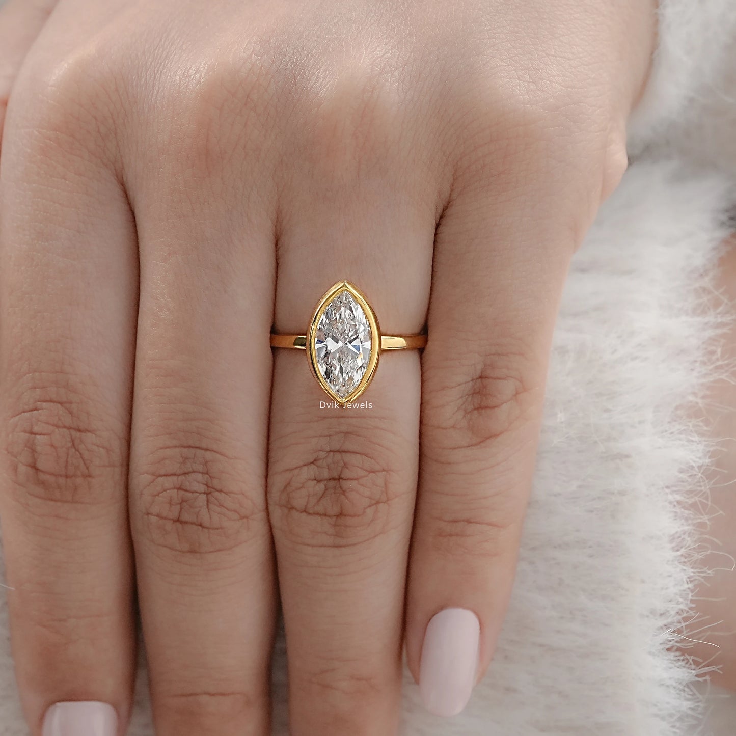 Bezel Set Marquise Lab Diamond Soliteire Ring