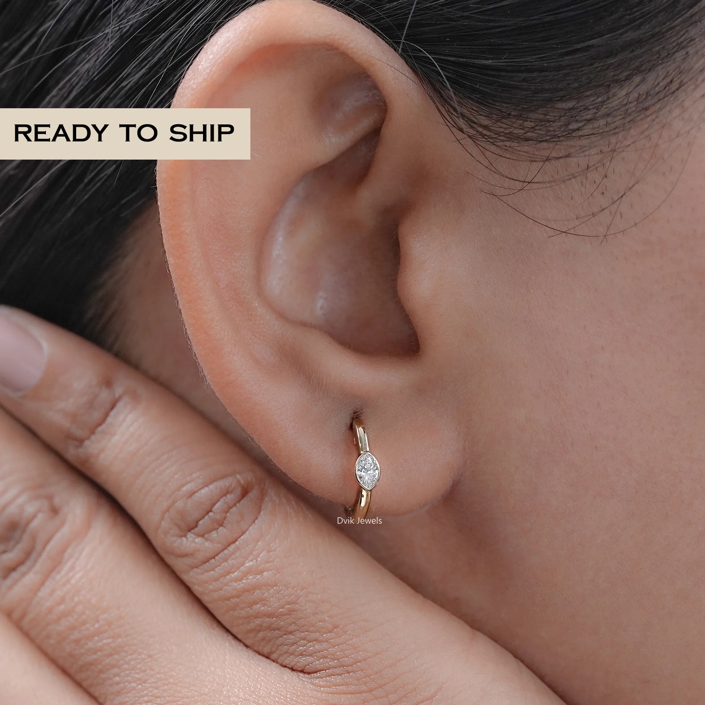 Marquise Cut Lab Diamond Solitaire Huggie Hoop Earrings
