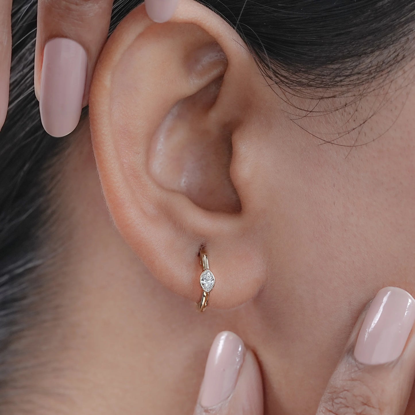 Marquise Cut Lab Diamond Solitaire Huggie Hoop Earrings