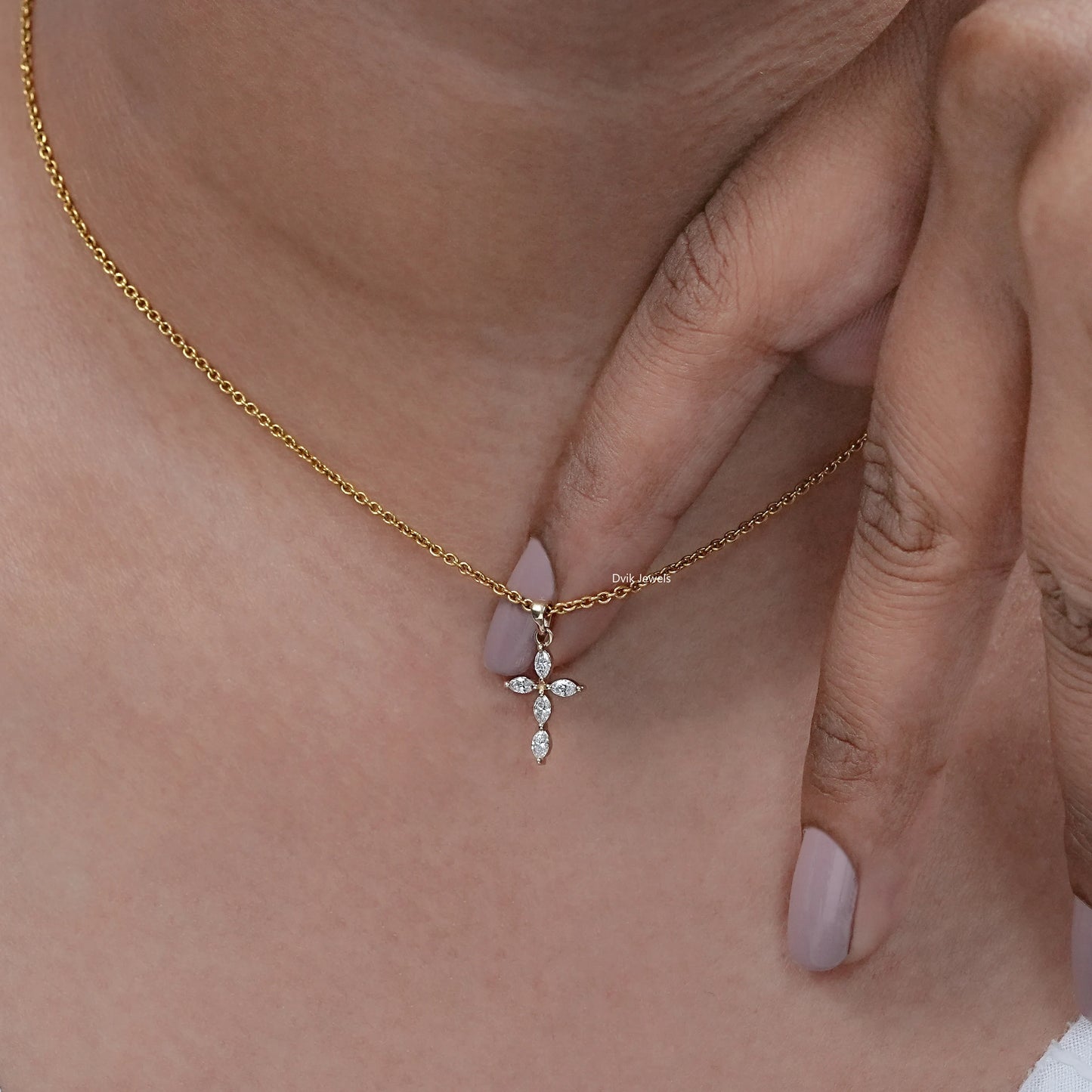 Marquise Cut Lab Diamond Dainty Cross Pendant