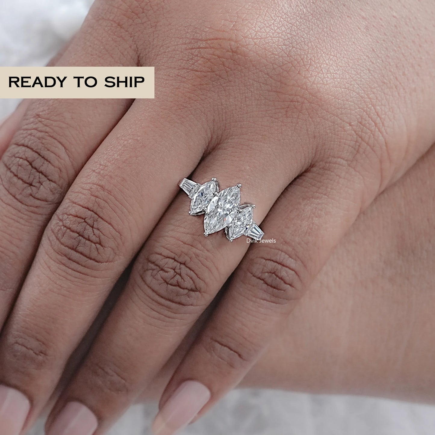 Marquise And Baguette Lab Diamond Five Stone Ring