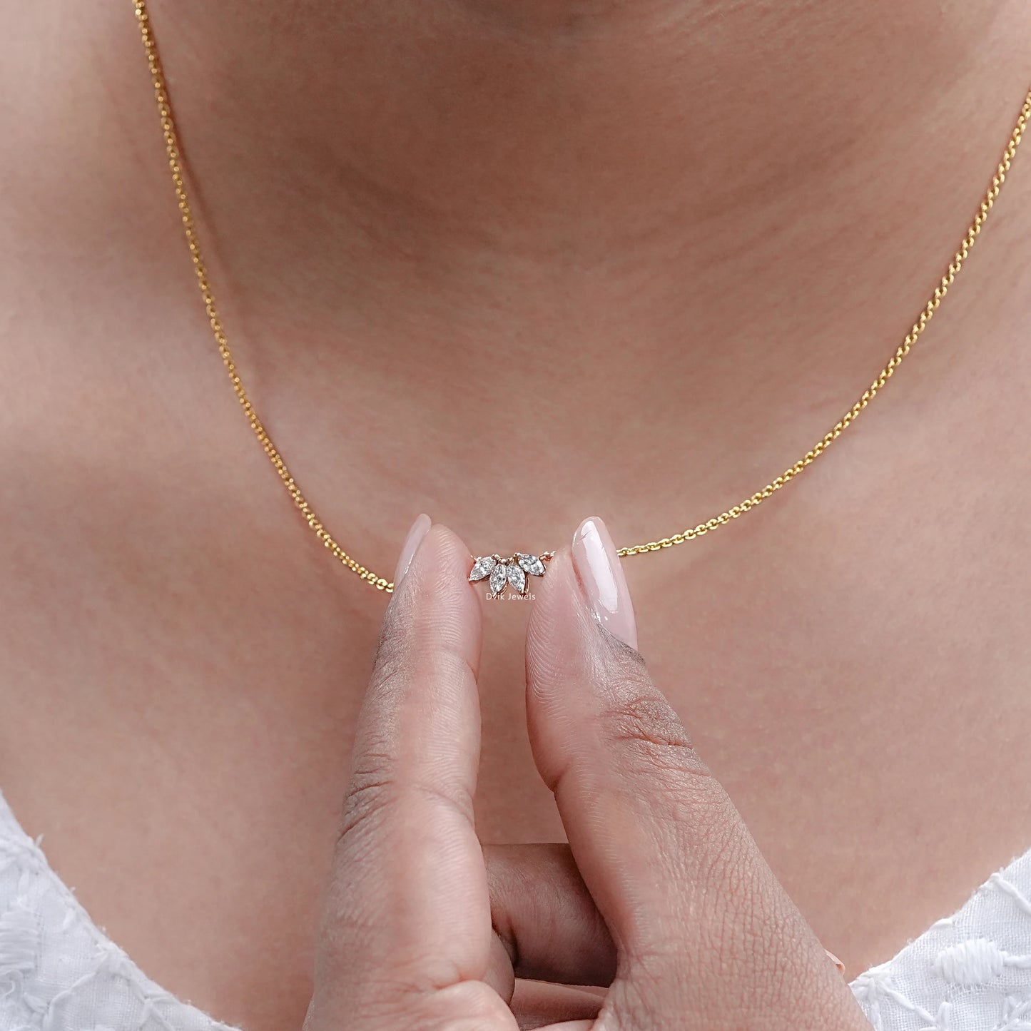 Marquise Diamond Flower Petal Dainty Pendant
