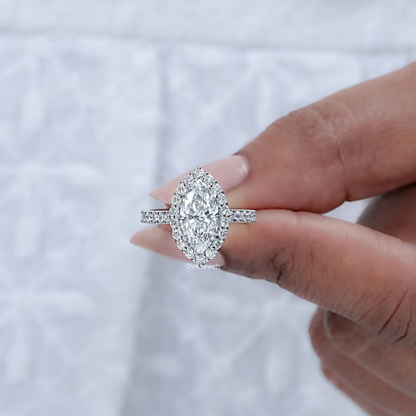 Marquise Cut Halo Diamond Wedding Ring