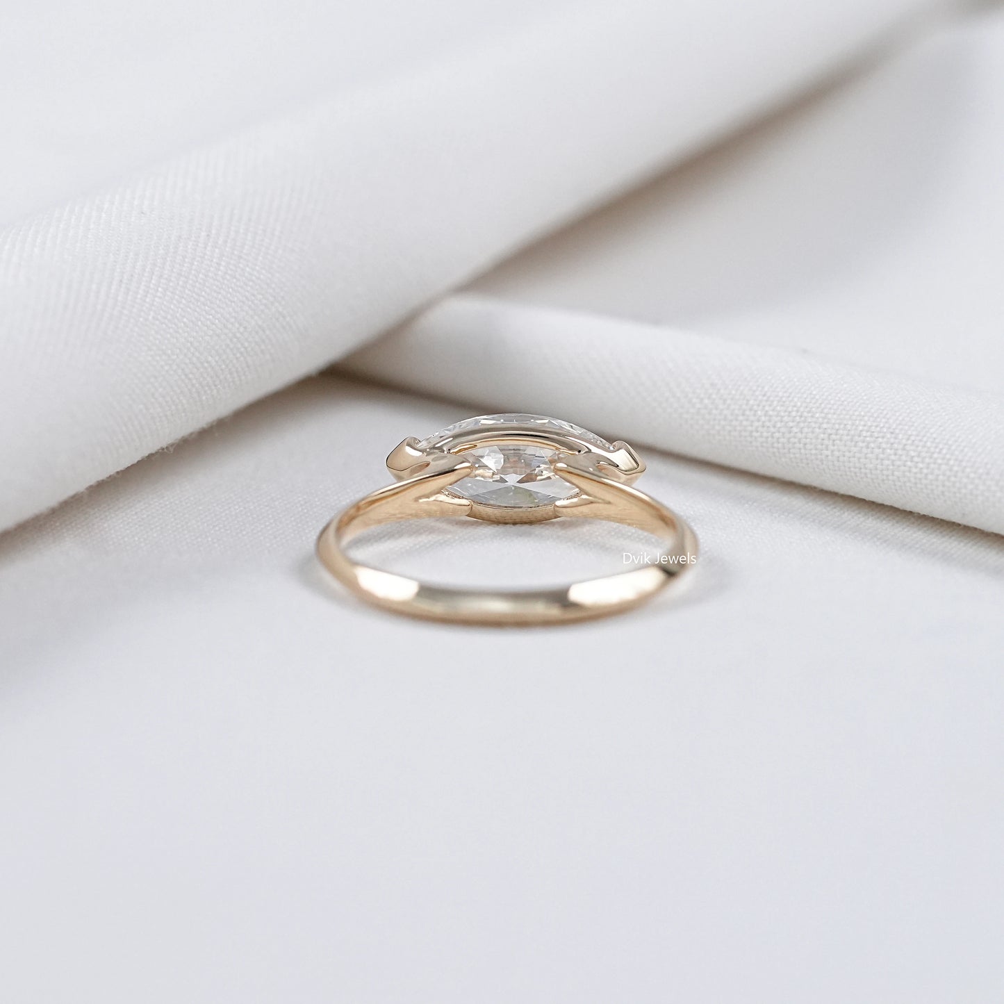 East-West Marquise Lab Diamond Half Bezel Ring