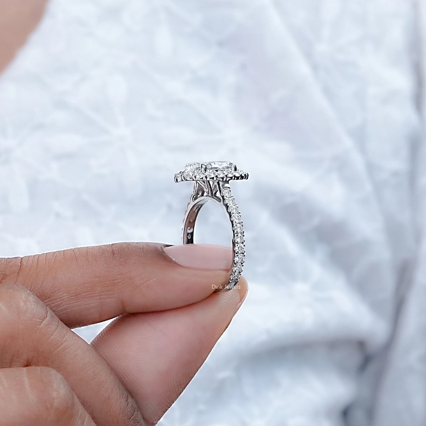 Marquise Cut Halo Diamond Wedding Ring