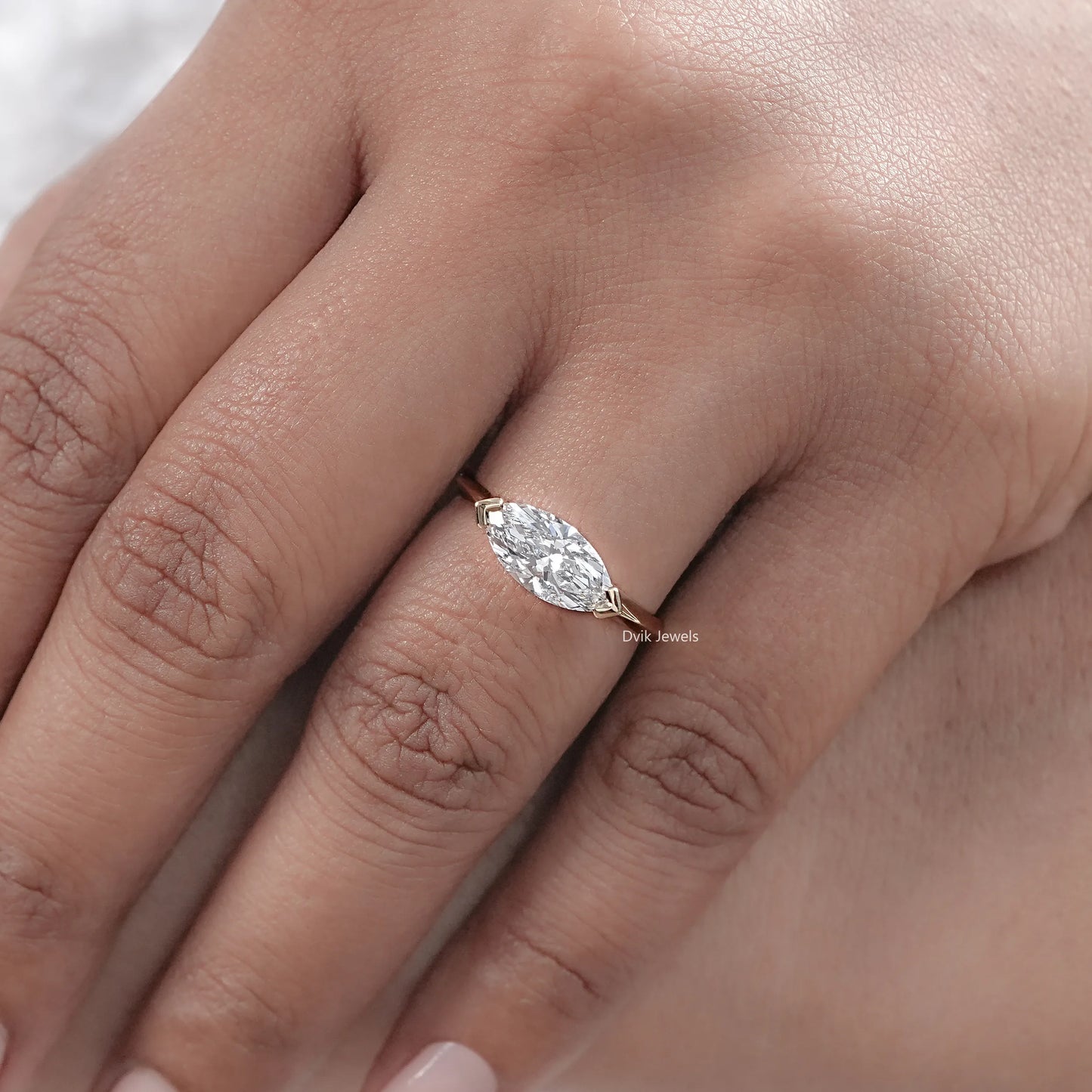 East-West Marquise Lab Diamond Half Bezel Ring
