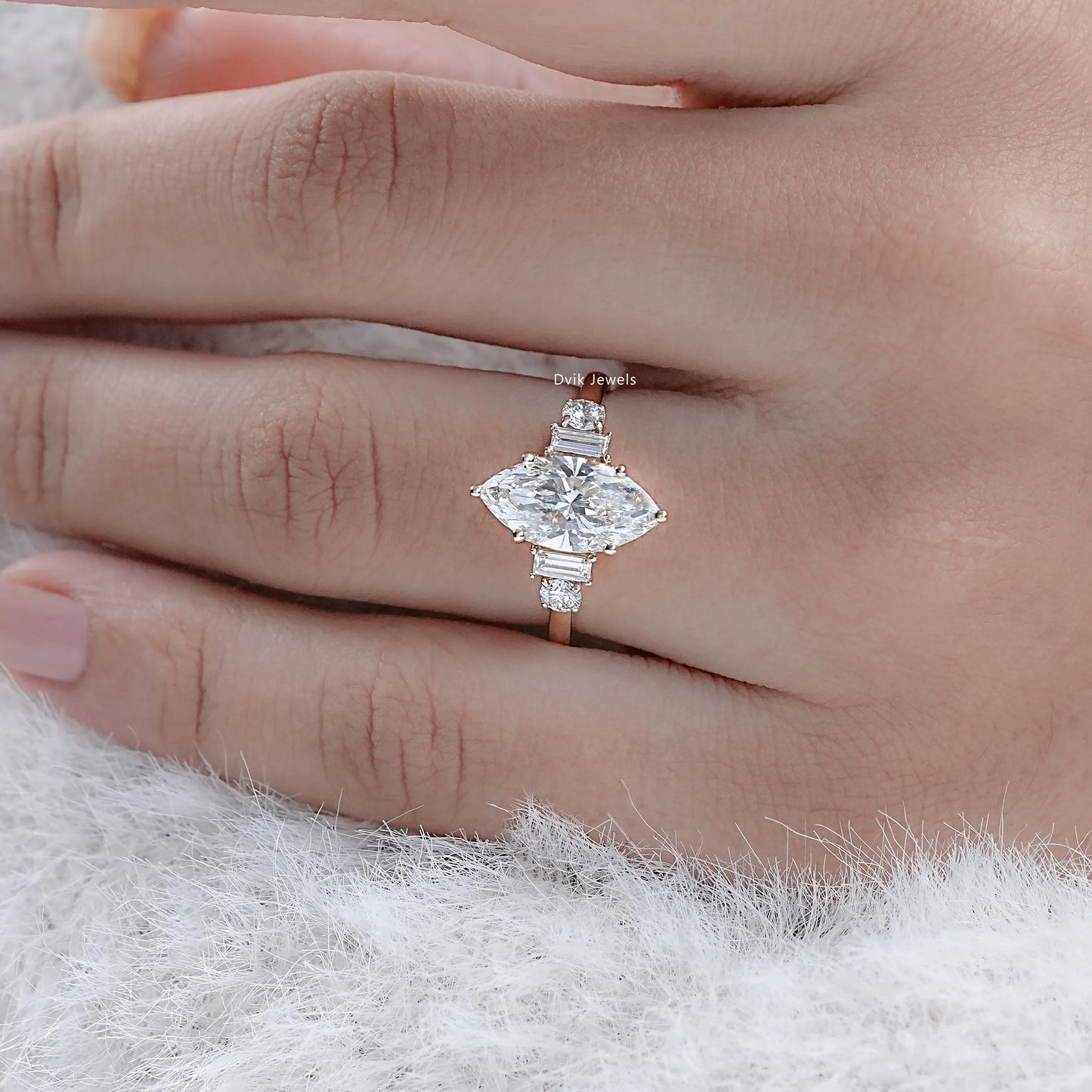 Marquise And Baguette Cut Five Stone Diamond Ring