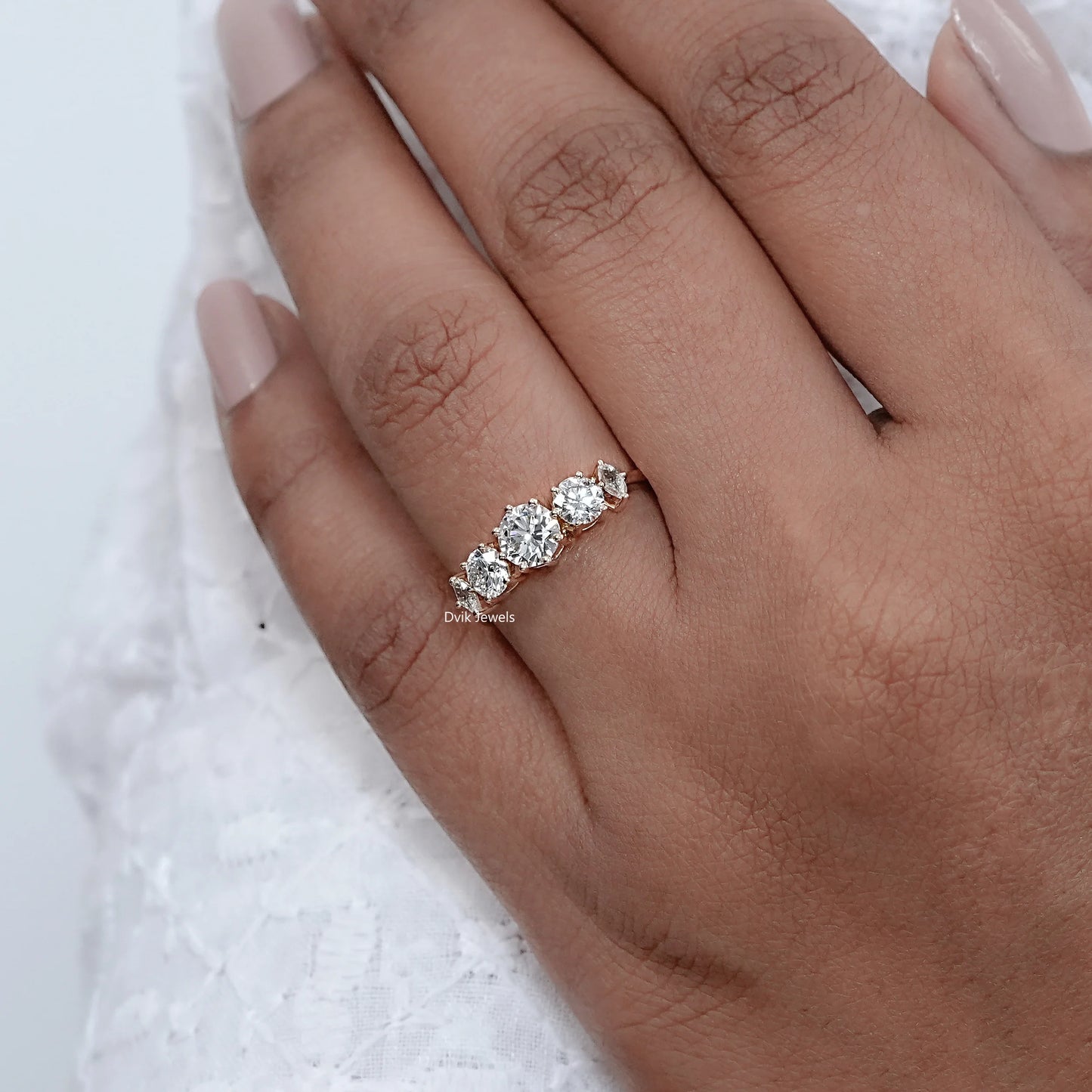Round And Marquise Lab Diamond Five Stone Ring