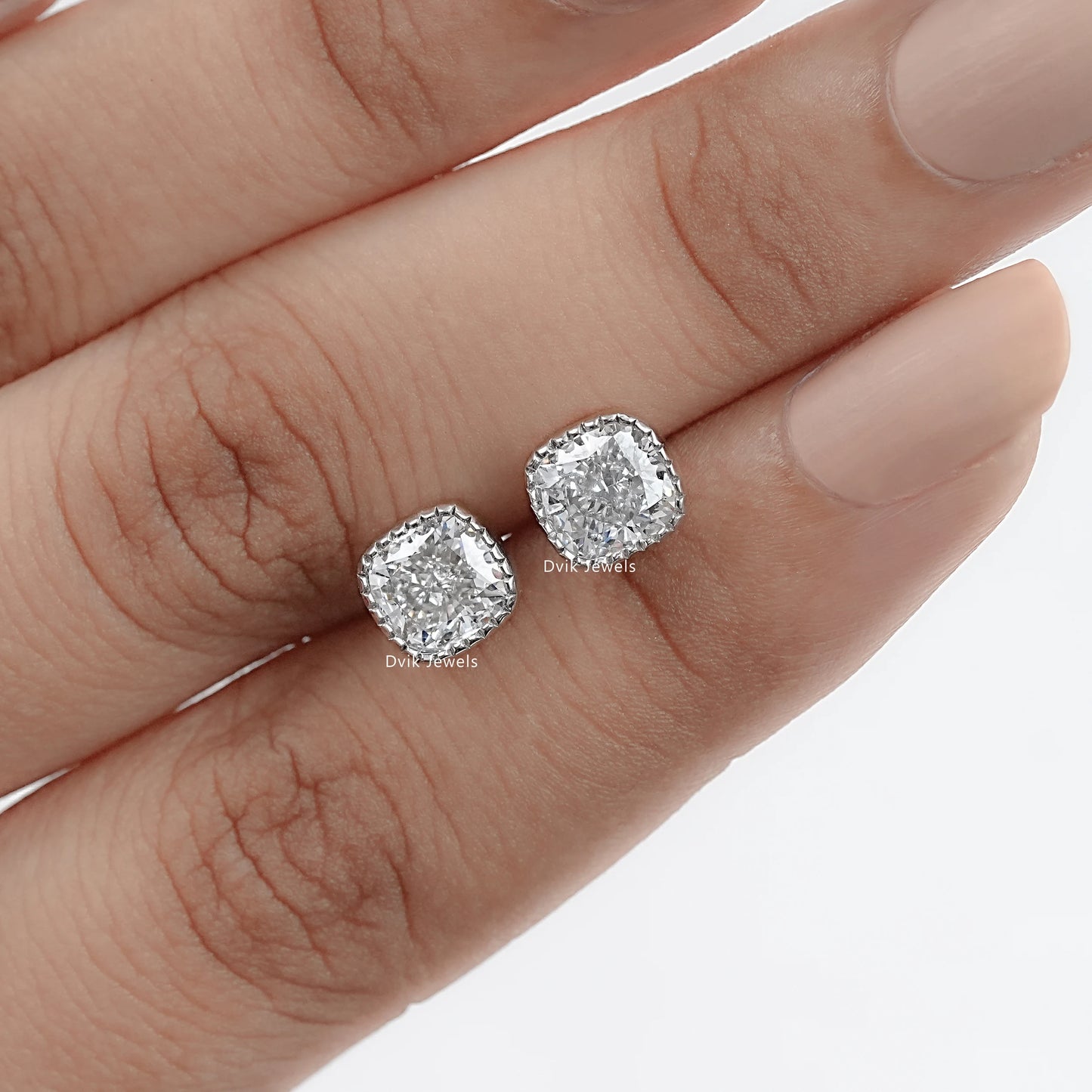 Eco Friendly Cushion Cut Diamond Milgrain Stud Earrings