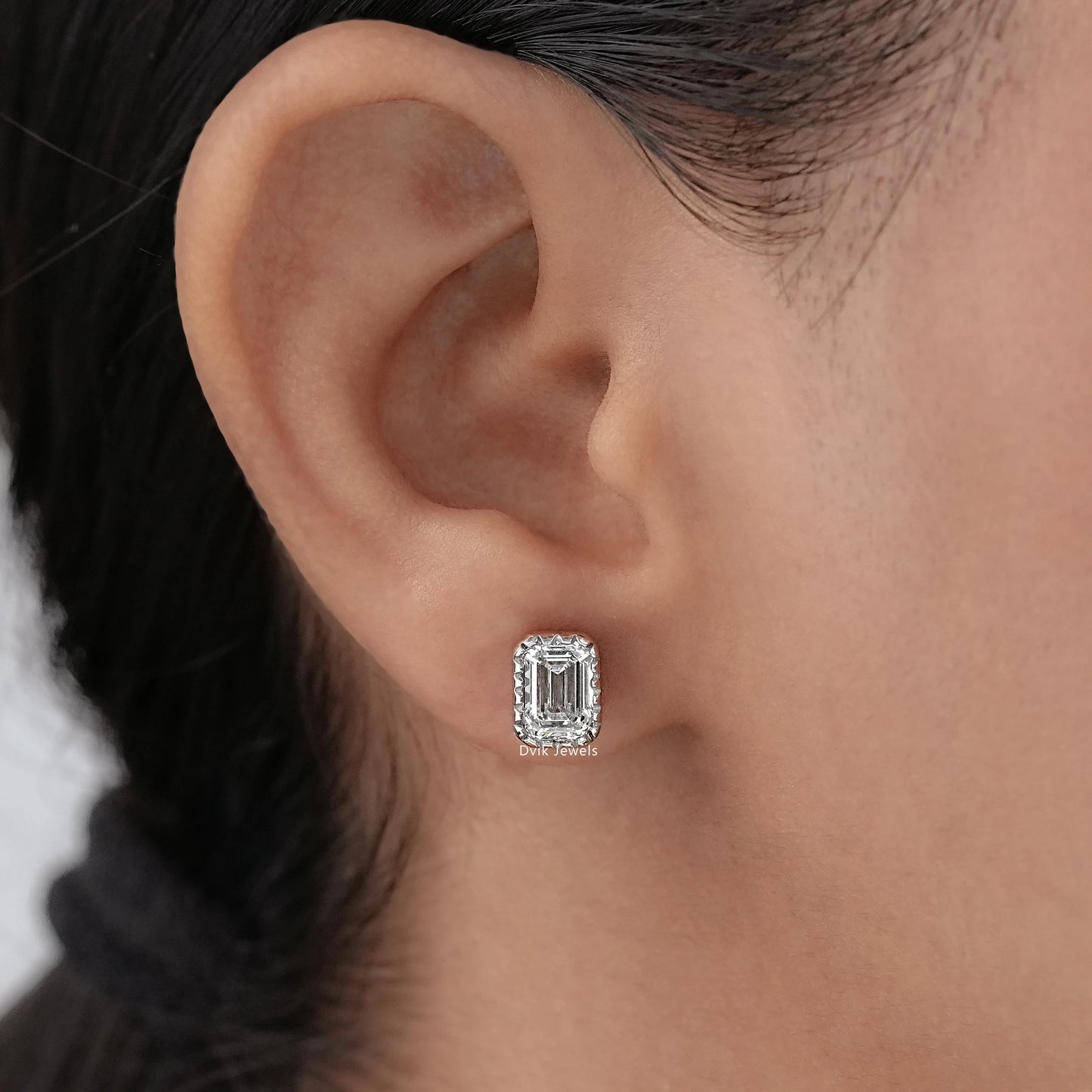 Emerald Cut Eco Friendly Diamond Milgrain Set Earrings