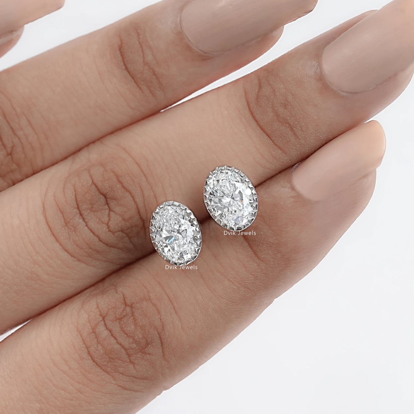 Lab Grown Oval Cut Diamond Milgrain Set Earrings