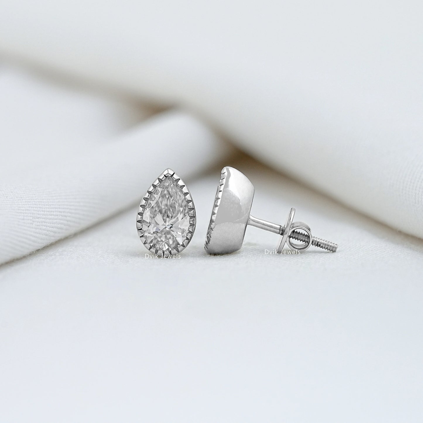 Pear Cut Lab Diamond Milgrain Stud Earrings