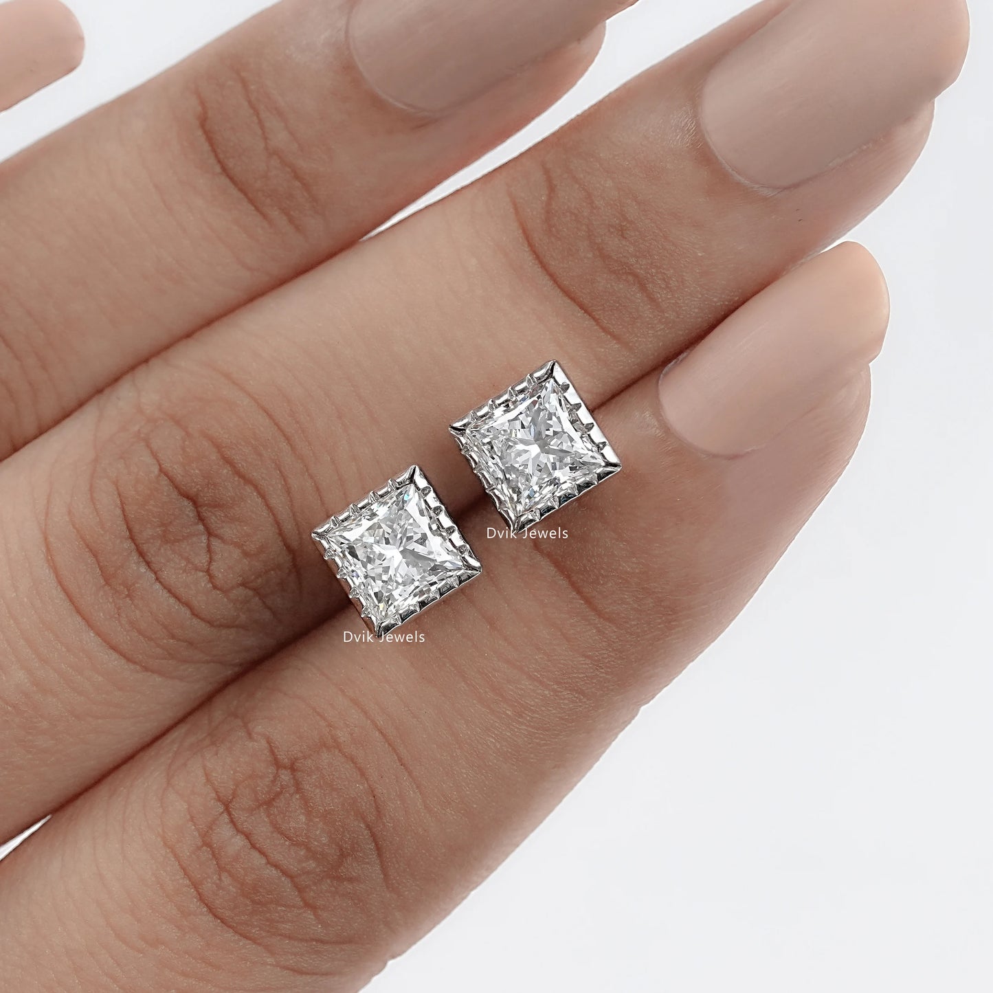 Milgrain Princess Cut Lab Diamond Stud Earrings