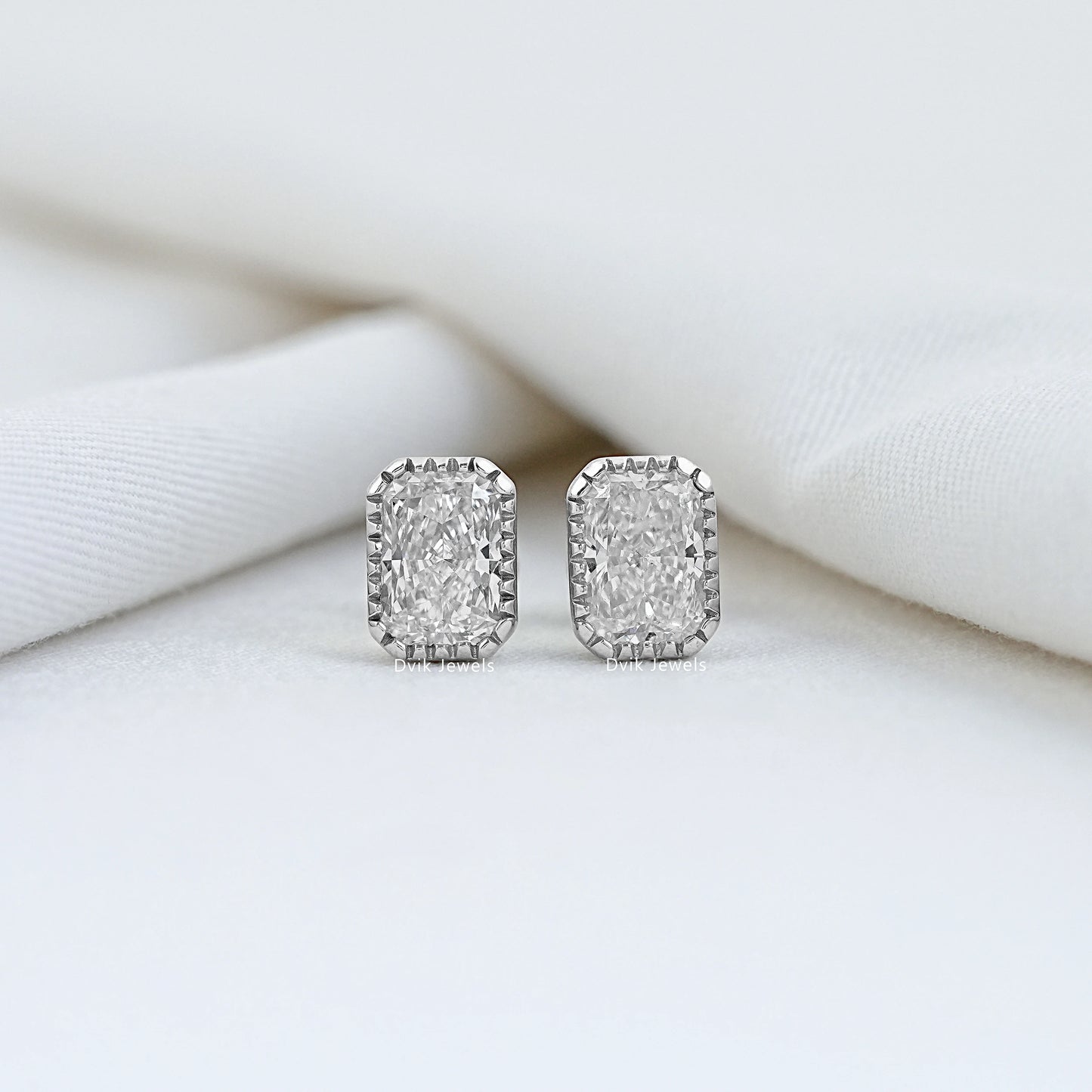 Milgrain Radiant Cut Lab Diamond Stud Earrings