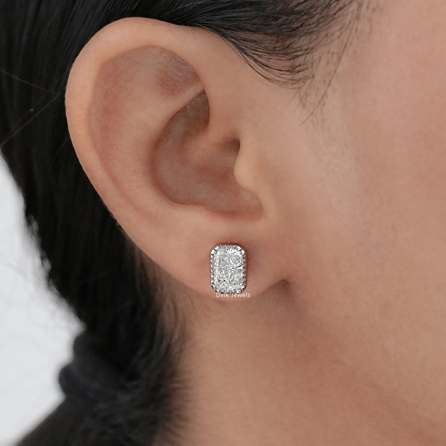 Milgrain Radiant Cut Lab Diamond Stud Earrings
