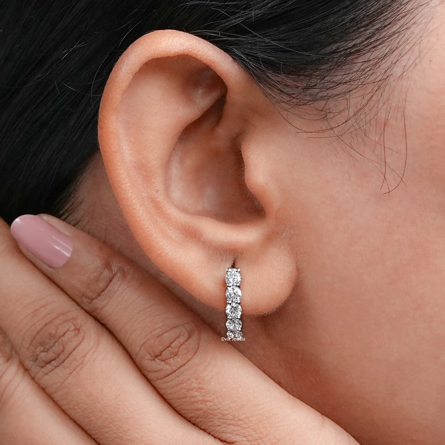 Round Lab Diamond Dainty Hoop Earrings