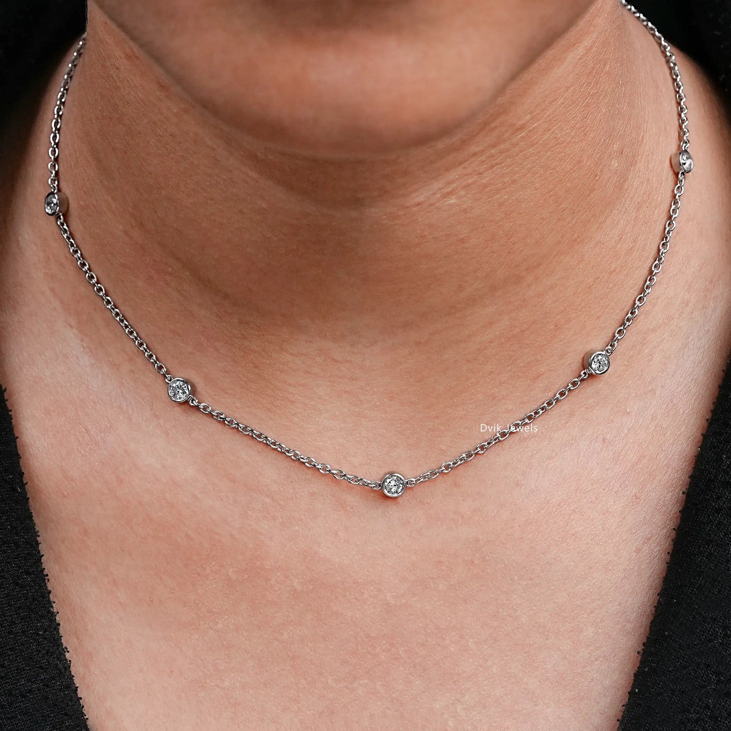 Round Bezel Lab Diamond Station Necklace
