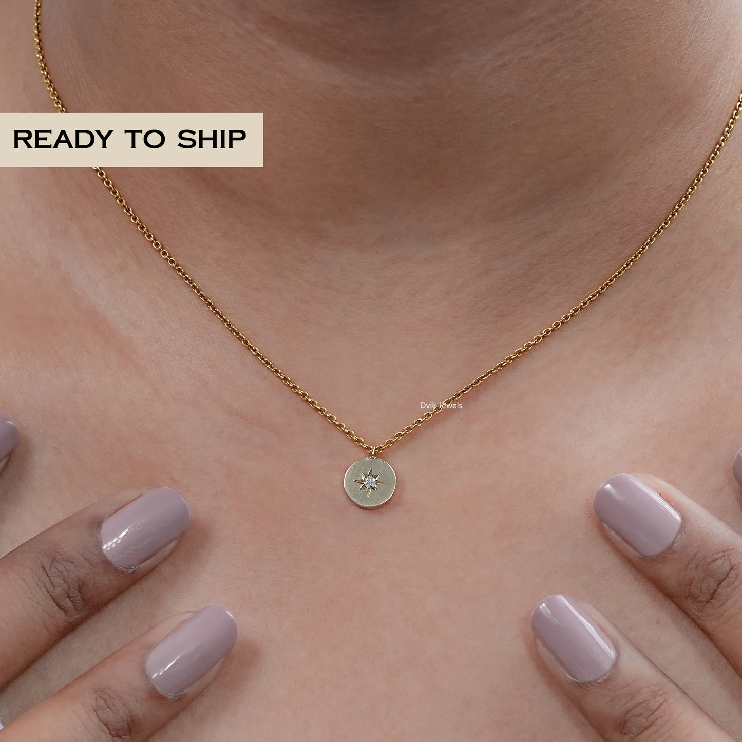 North Star Shape Round Diamond Coin Pendant