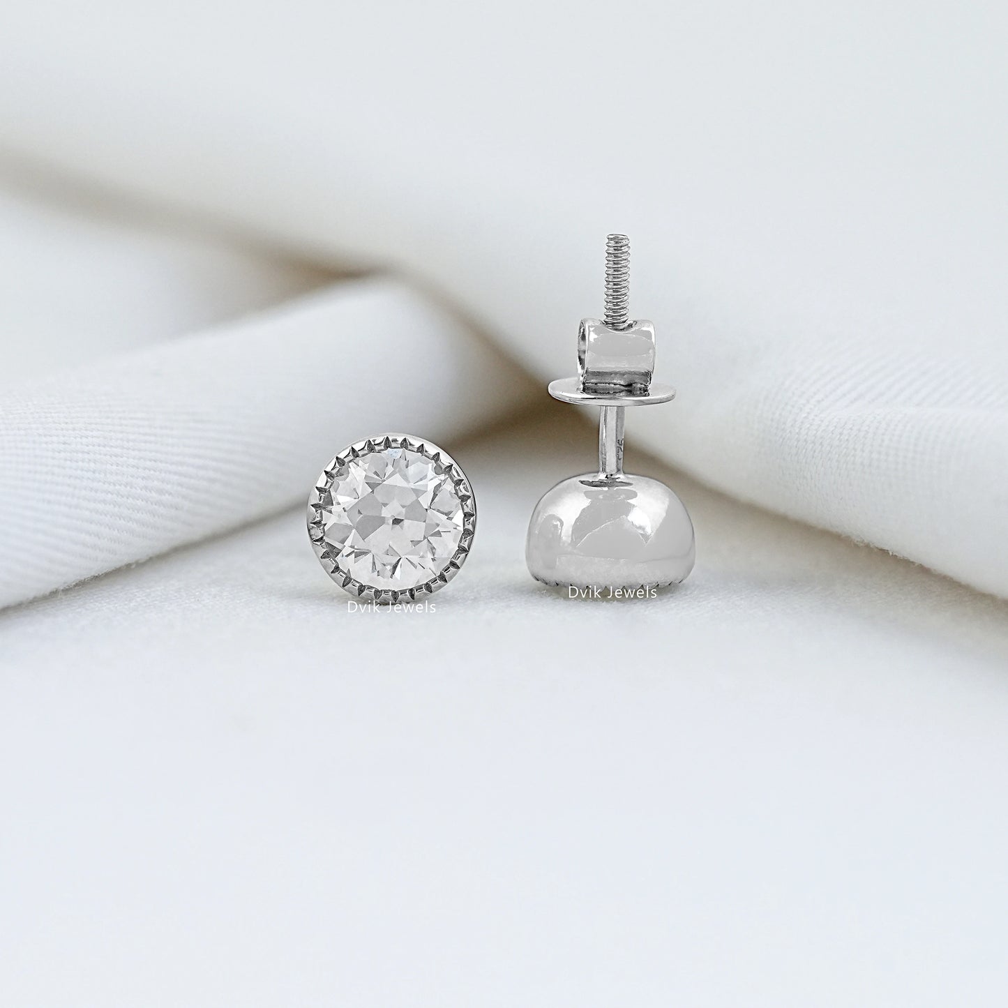 Lab Grown Old European Round Diamond Stud Earrings
