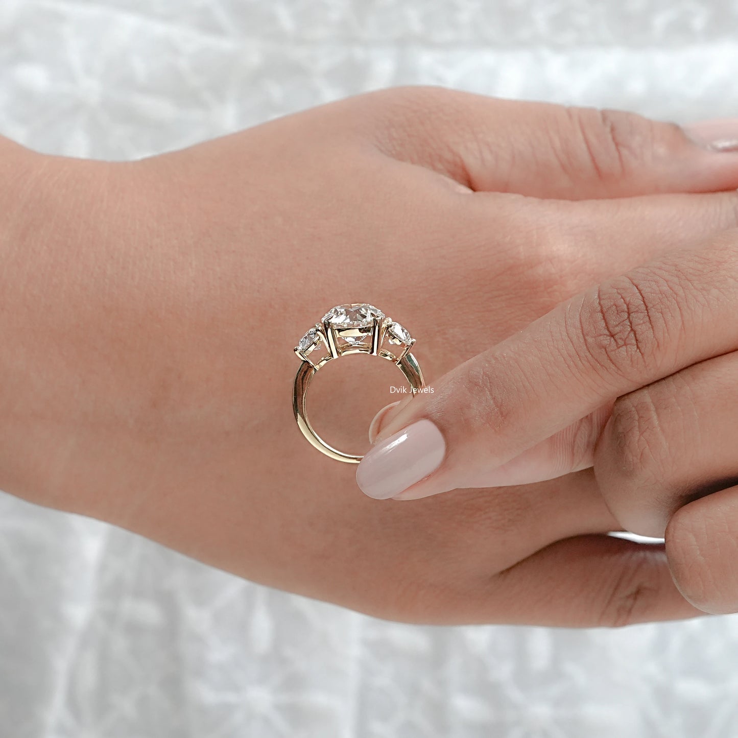 3 Stone Old European Round Diamond Engagement Ring
