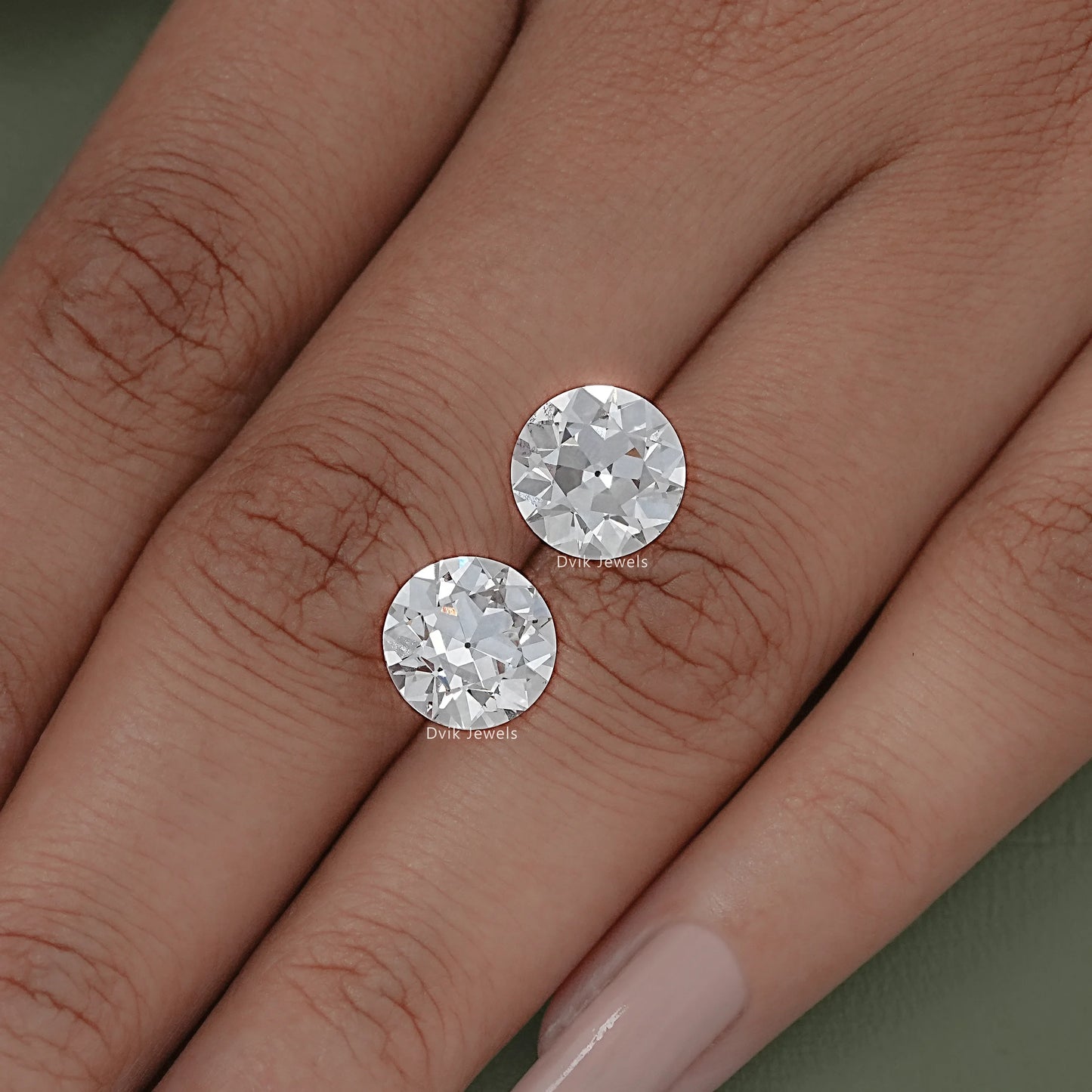 Flower Pattern Old European Round Lab Diamond Matching Pair