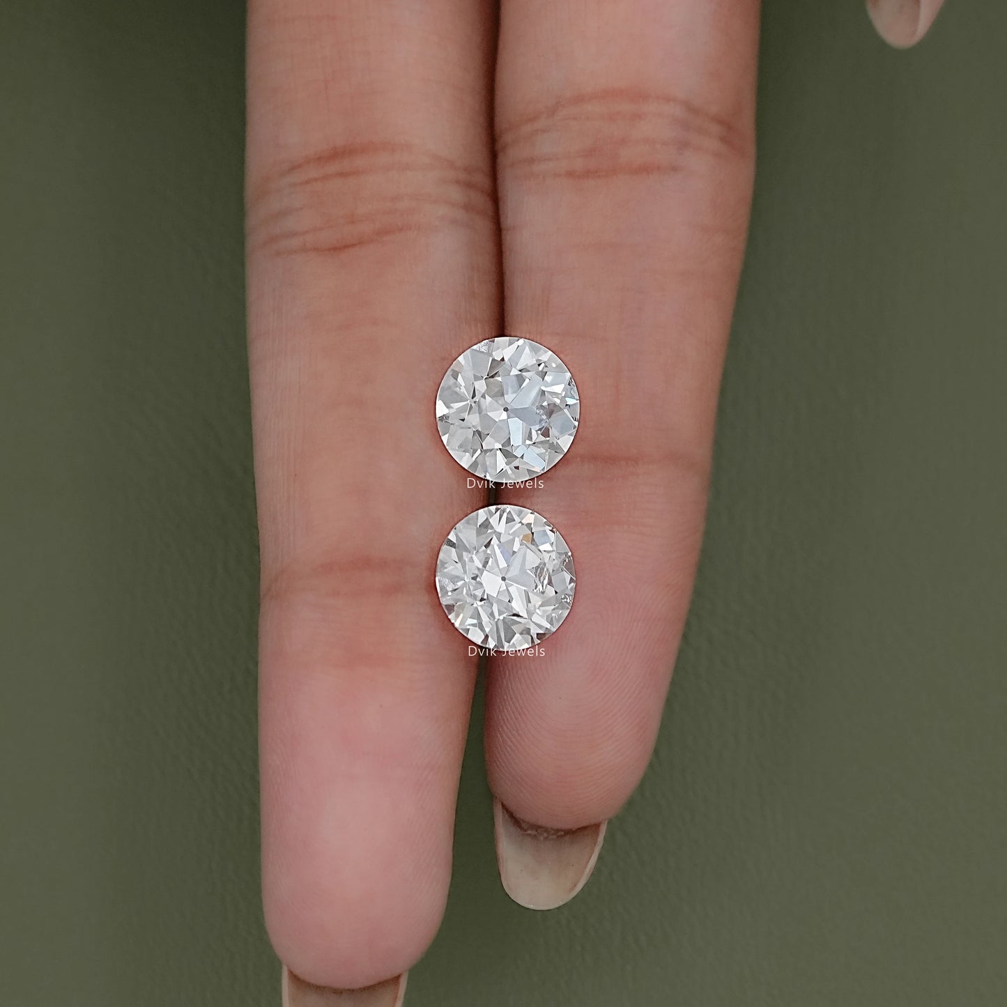 Flower Pattern Old European Round Lab Diamond Matching Pair