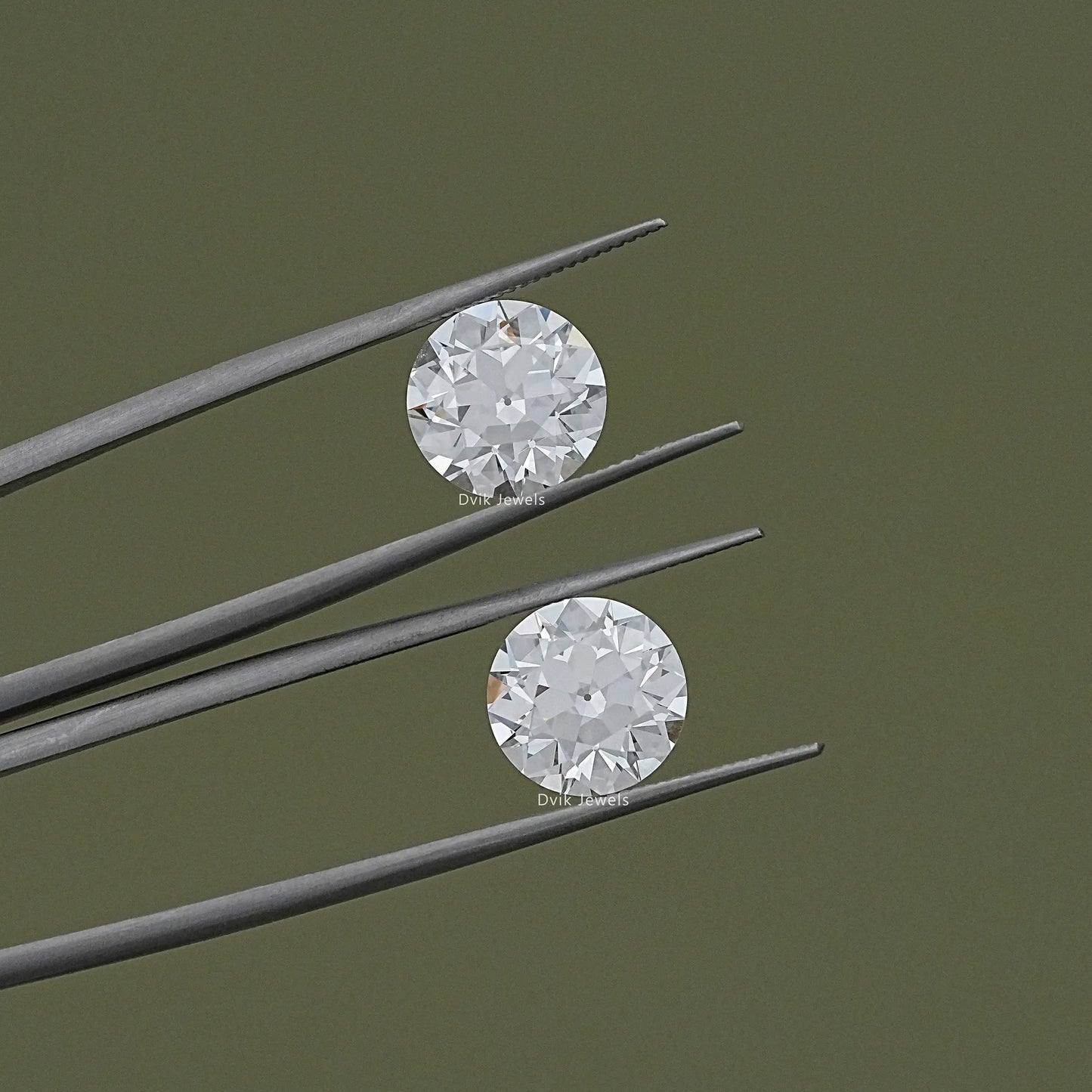 Flower Pattern Old European Round Lab Diamond Matching Pair