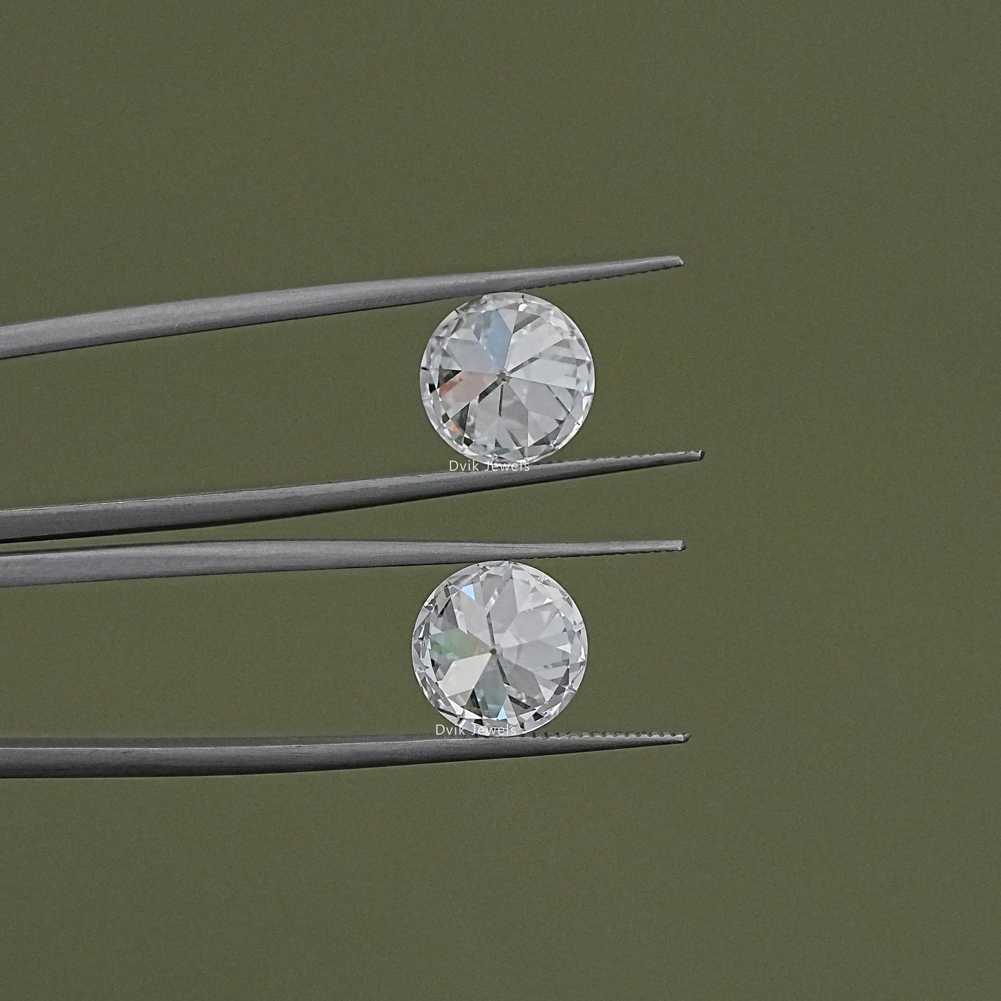 Flower Pattern Old European Round Lab Diamond Matching Pair