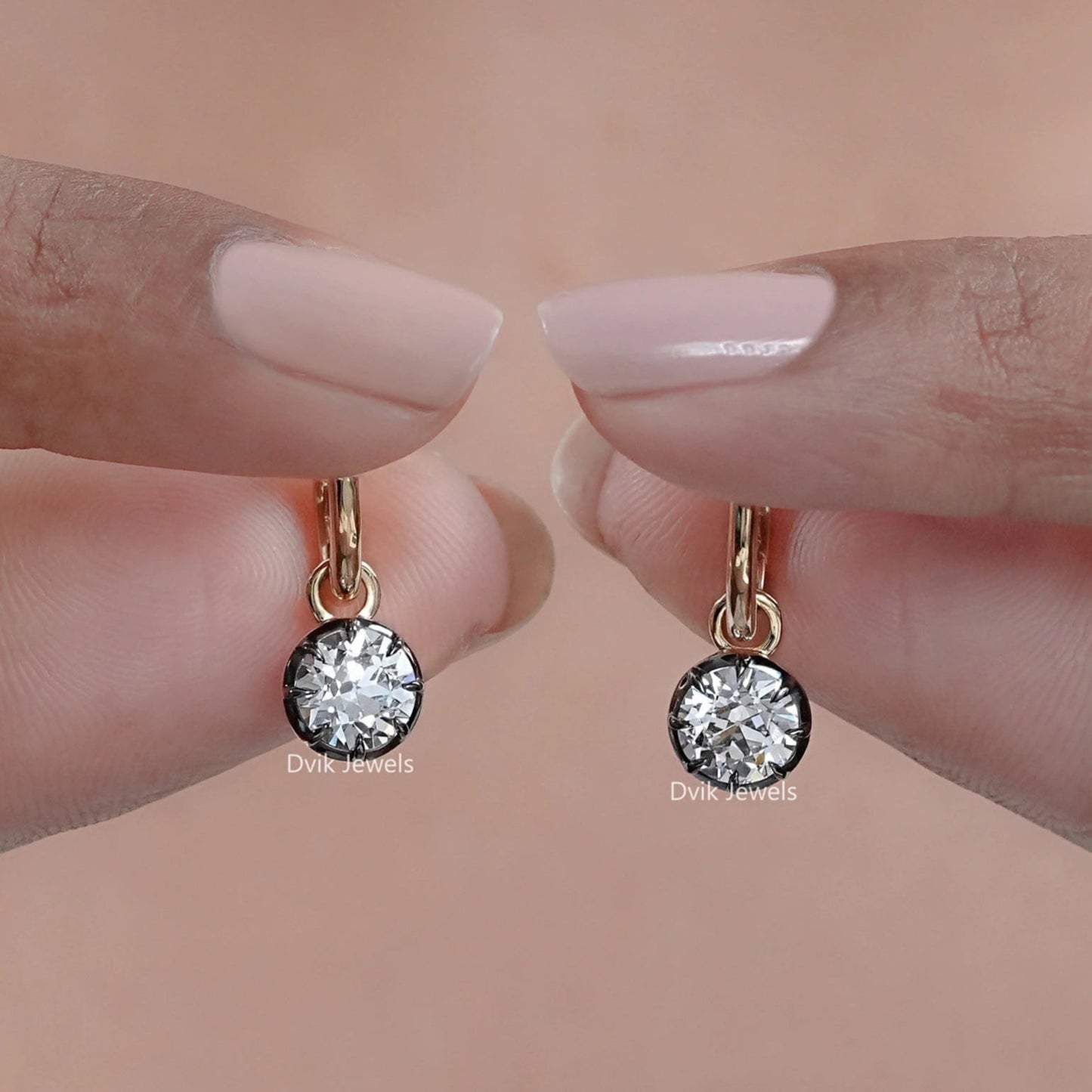 OEC Round Diamond Black Coating Dangle Hoop Earrings