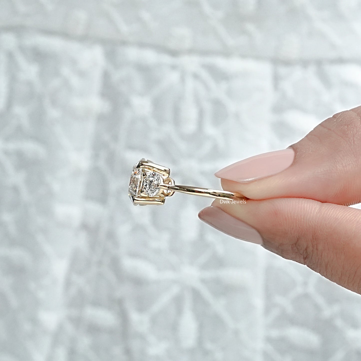 3 Stone Old European Round Diamond Engagement Ring