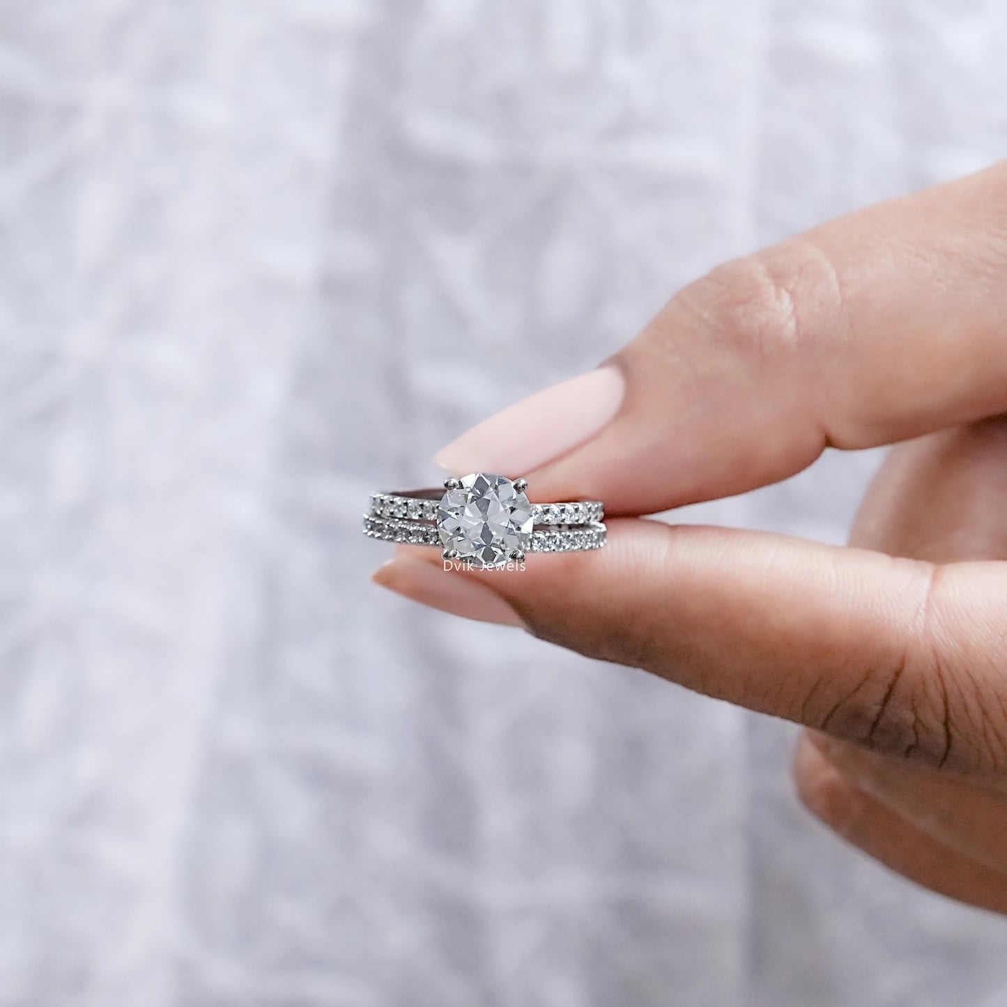OEC Round Cut Lab Diamond Solitaire Accent Ring Set