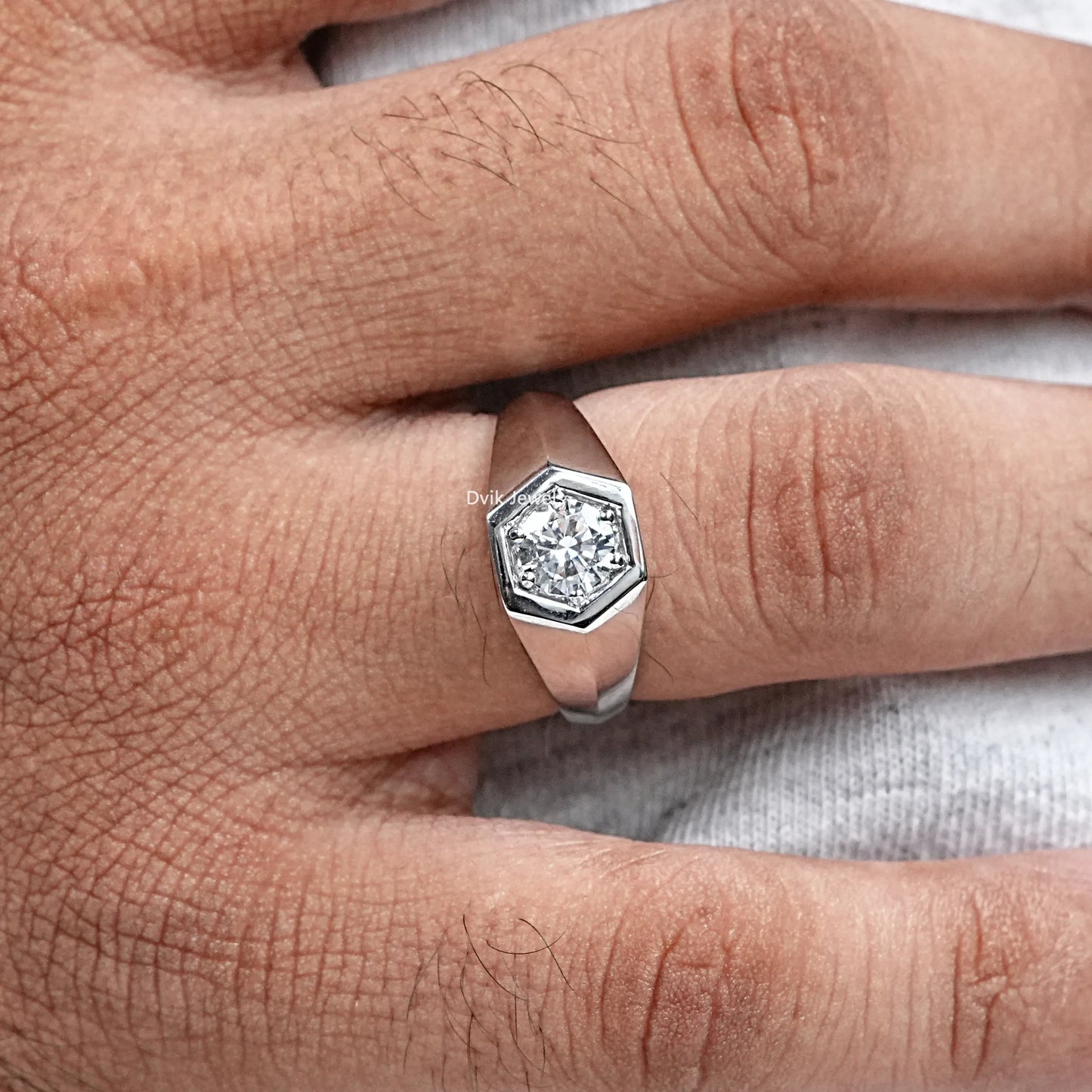 Bezel Set Round Cut Lab Diamond Men's Ring