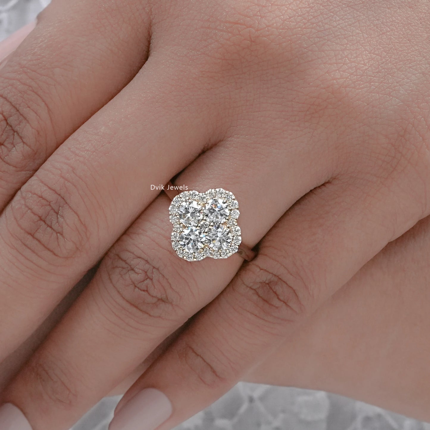 Floral Shape Round Lab Diamond Halo Ring