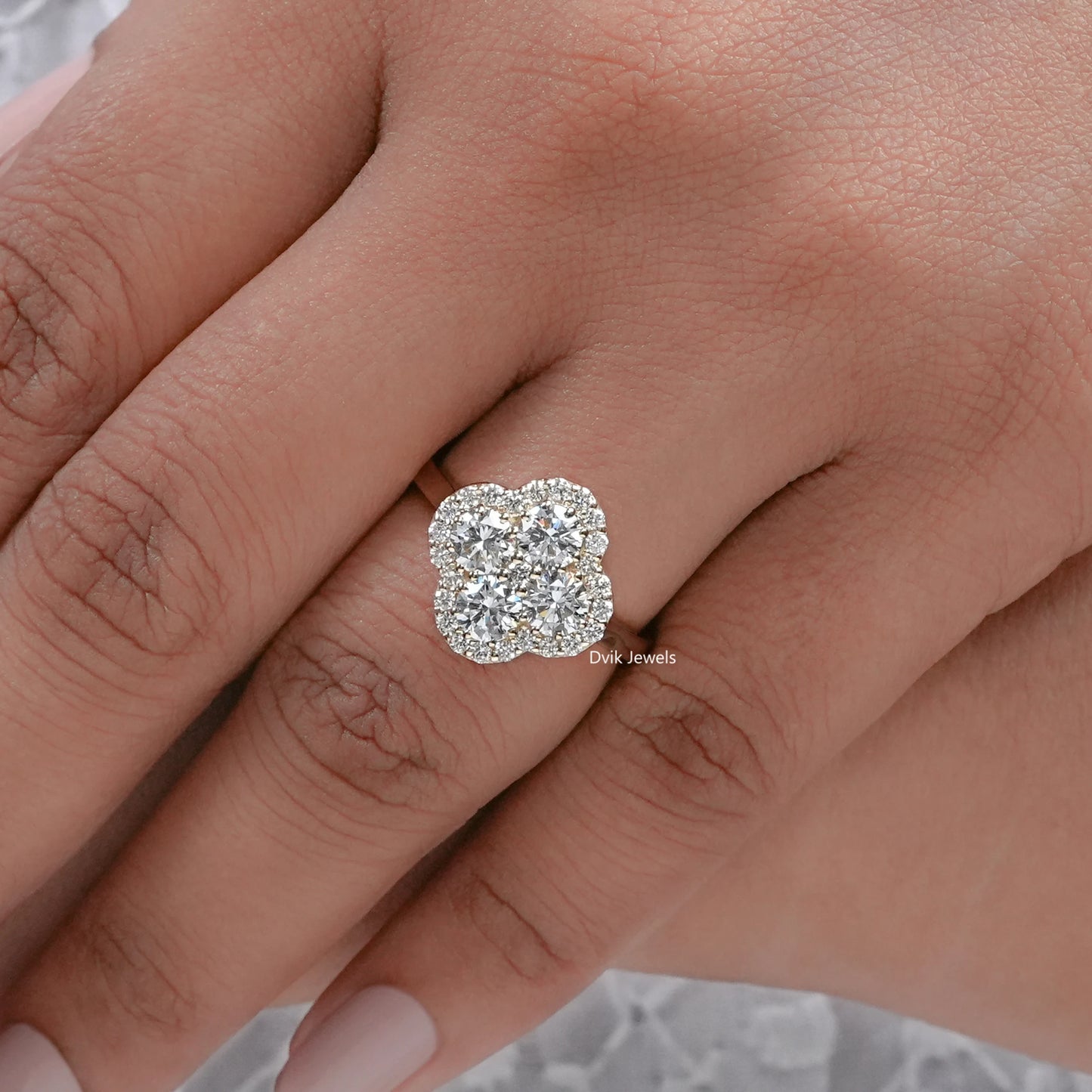 Floral Shape Round Lab Diamond Halo Ring