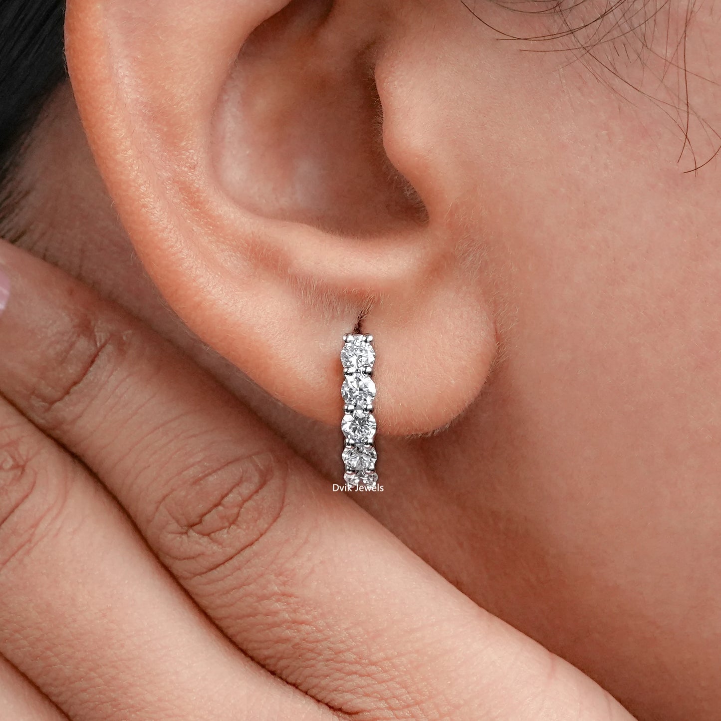 Round Lab Diamond Dainty Hoop Earrings