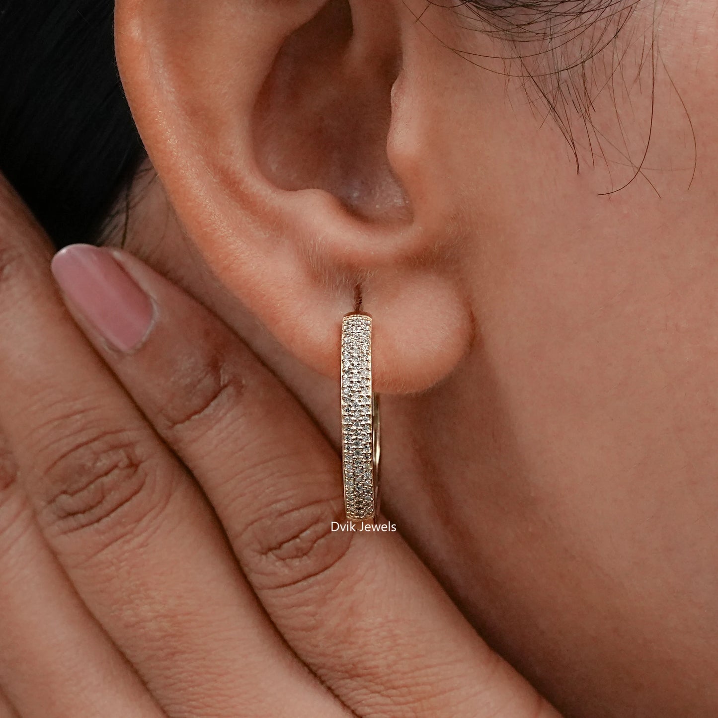 Pave Set Round Diamond Hoop Earrings