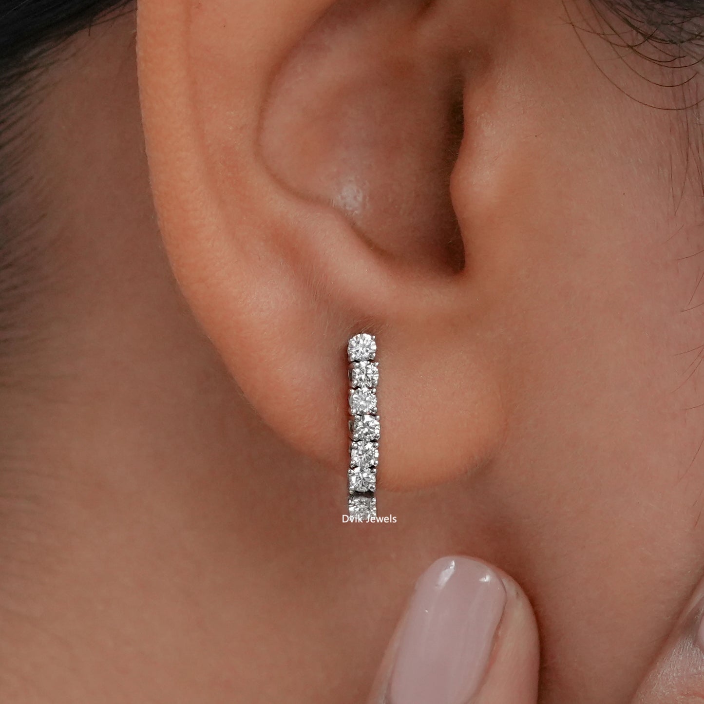 Round Cut Lab Diamond Bar Earrings