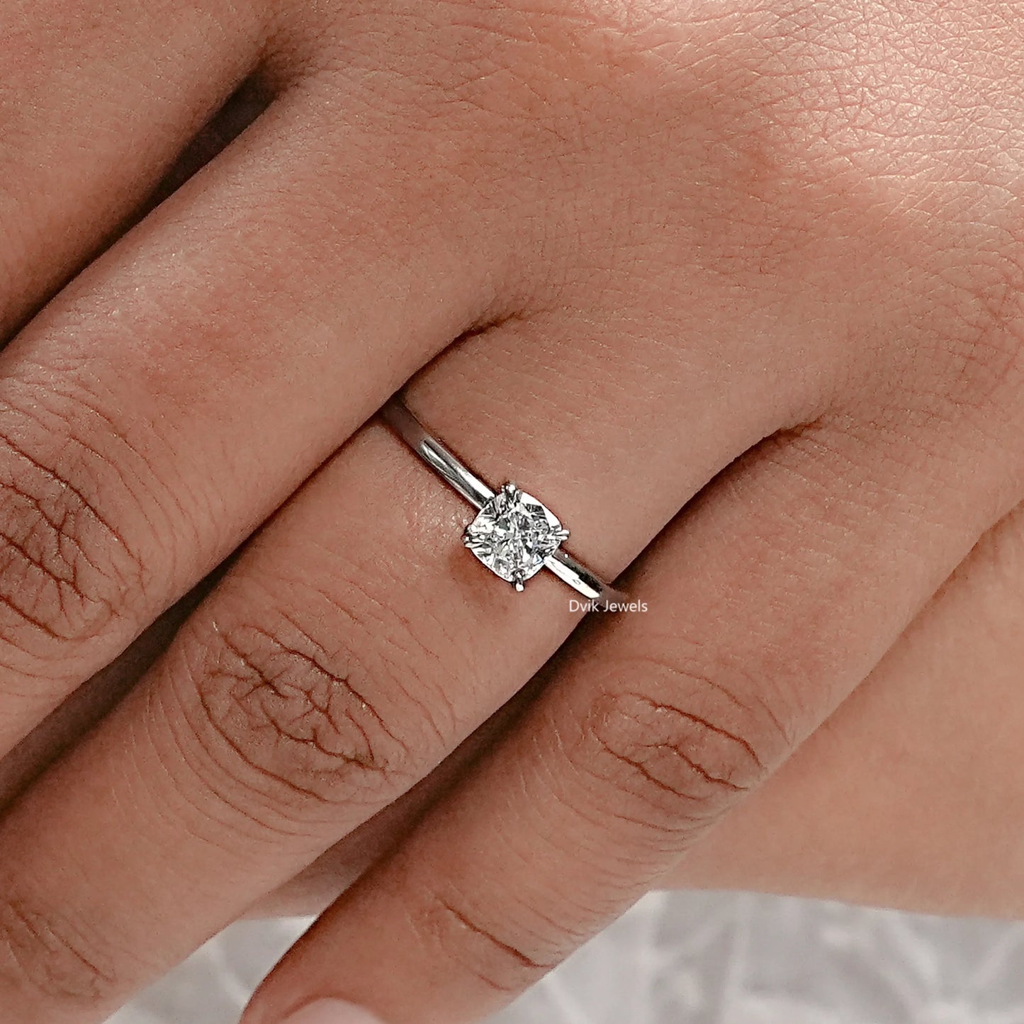 Cushion Cut Lab Diamond Hidden Halo Engagement Ring