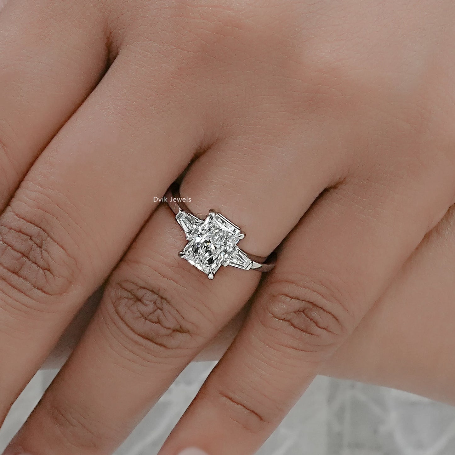 Radiant Cut Lab Grown Diamond Three Stone Ring