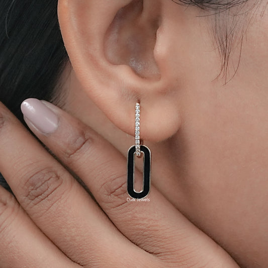 Round Diamond Paper Clip Hoop Earrings