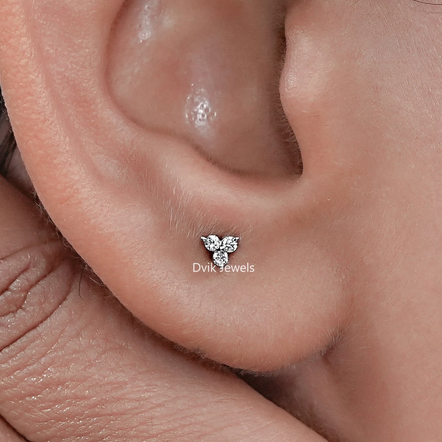 Round Cut Lab Diamond Three Stone Stud Earrings