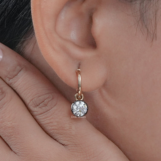 OEC Round Diamond Black Coating Dangle Hoop Earrings