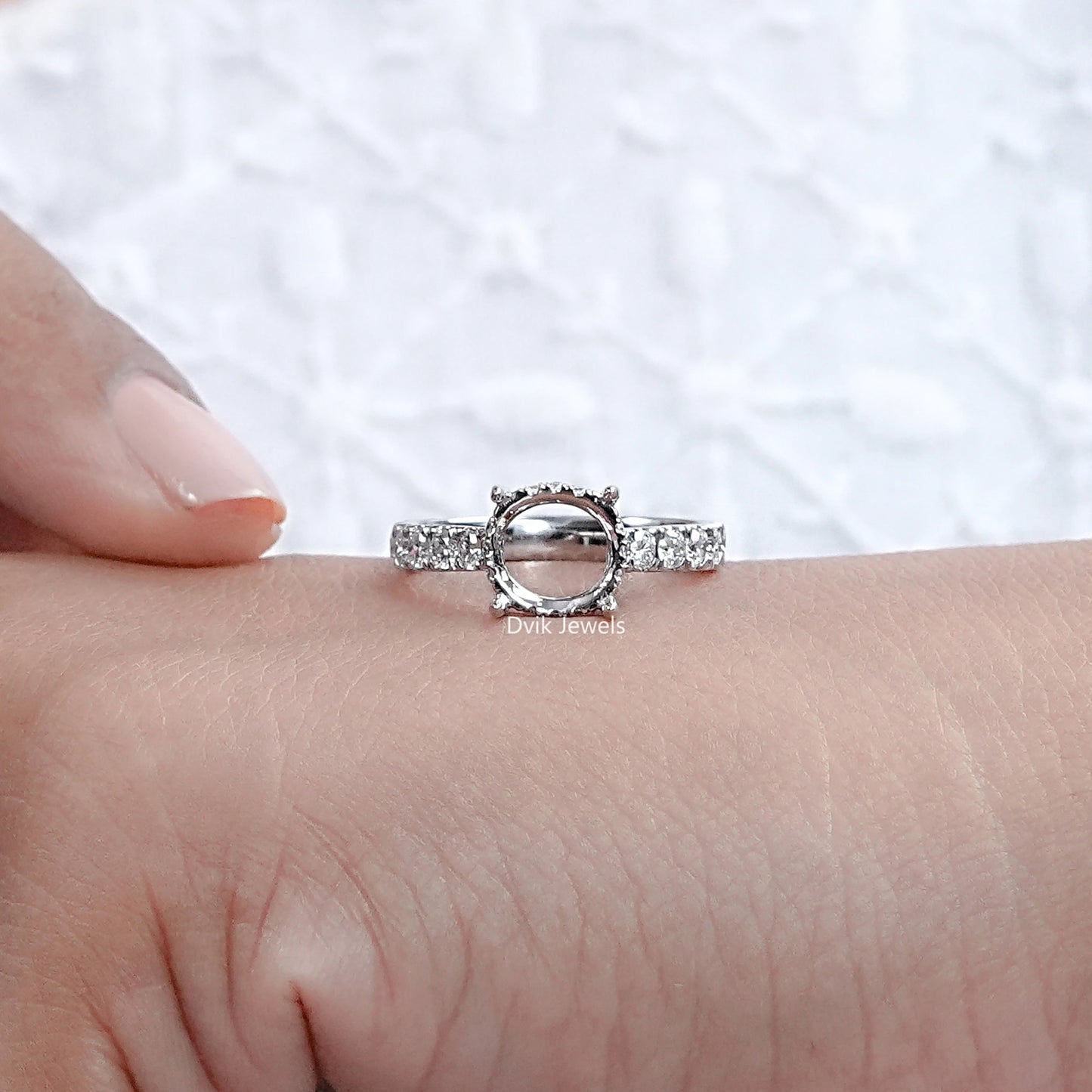 Round Shape Semi Mount Accent Engagement Ring